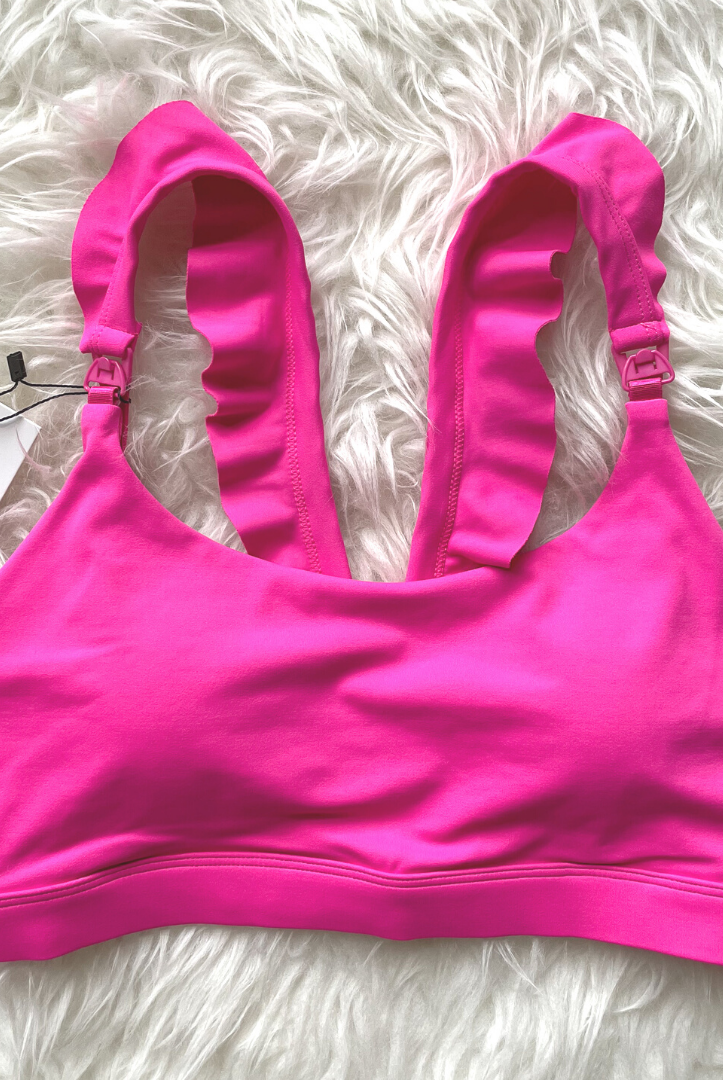 Madison Ruffle Nursing Sports Bra, Medium support, running, largest breast, hot pinkMadison Ruffle Nursing Sports Bra, Medium support, running, largest breast, hot pink
