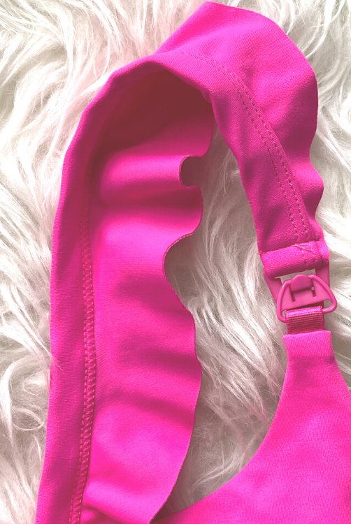 Madison Ruffle Nursing Sports Bra, Medium support, running, largest breast, hot pink