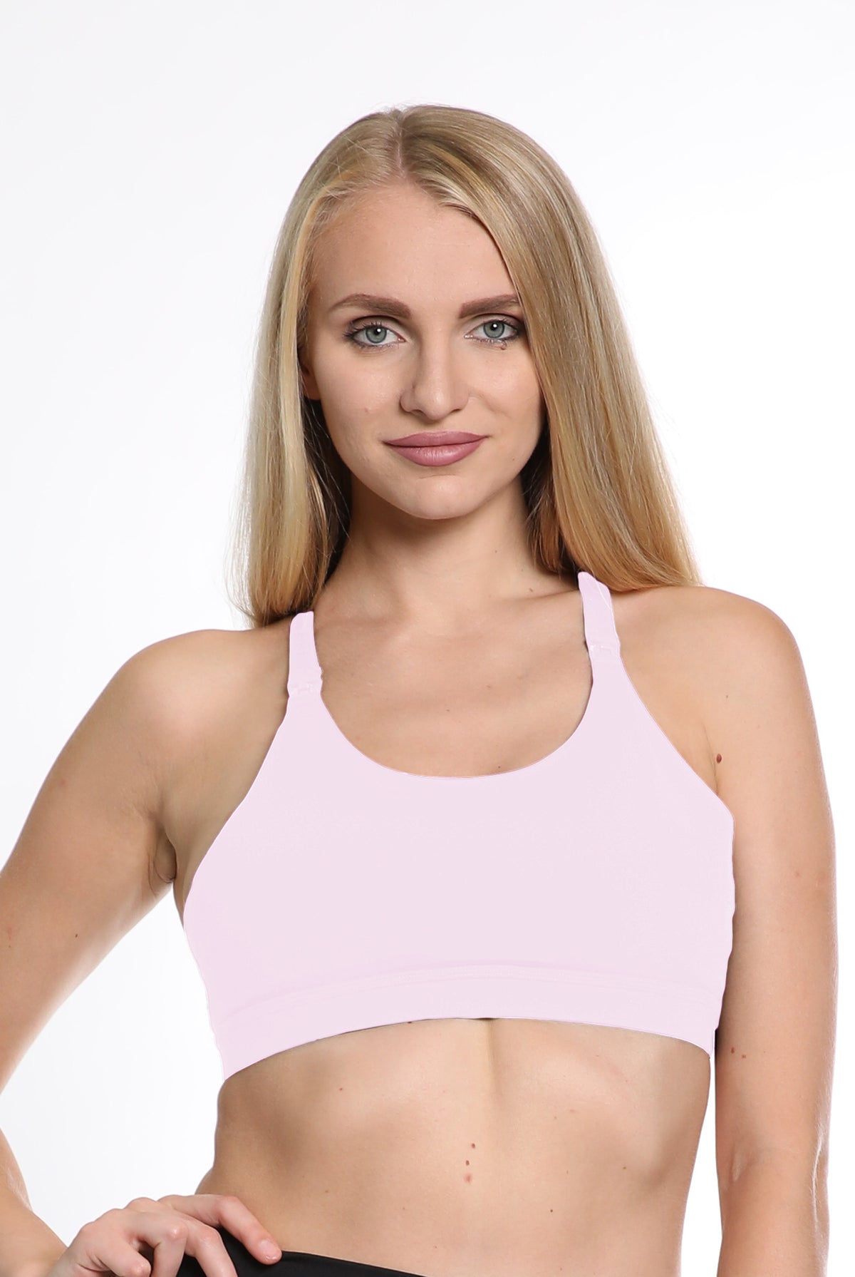Océane 3 Nursing sports Bra, clip down nursing, high impact nursing sports bra, nursing sports bra for big chested women, hands free pumping, blush, strappy back, stylish, adjustable, comfy