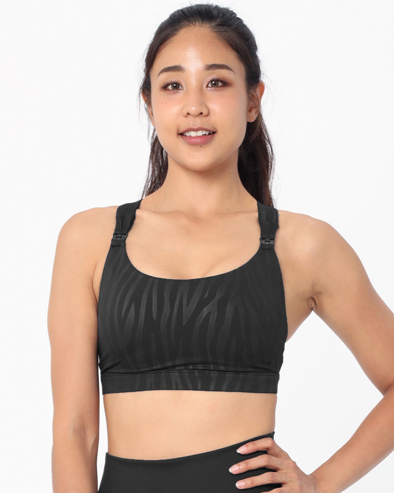 Venice 2 High Impact Nursing and pumping Sports Bra, clip down nursing bra, large cups, adjustable, tiger, Sweat and Milk