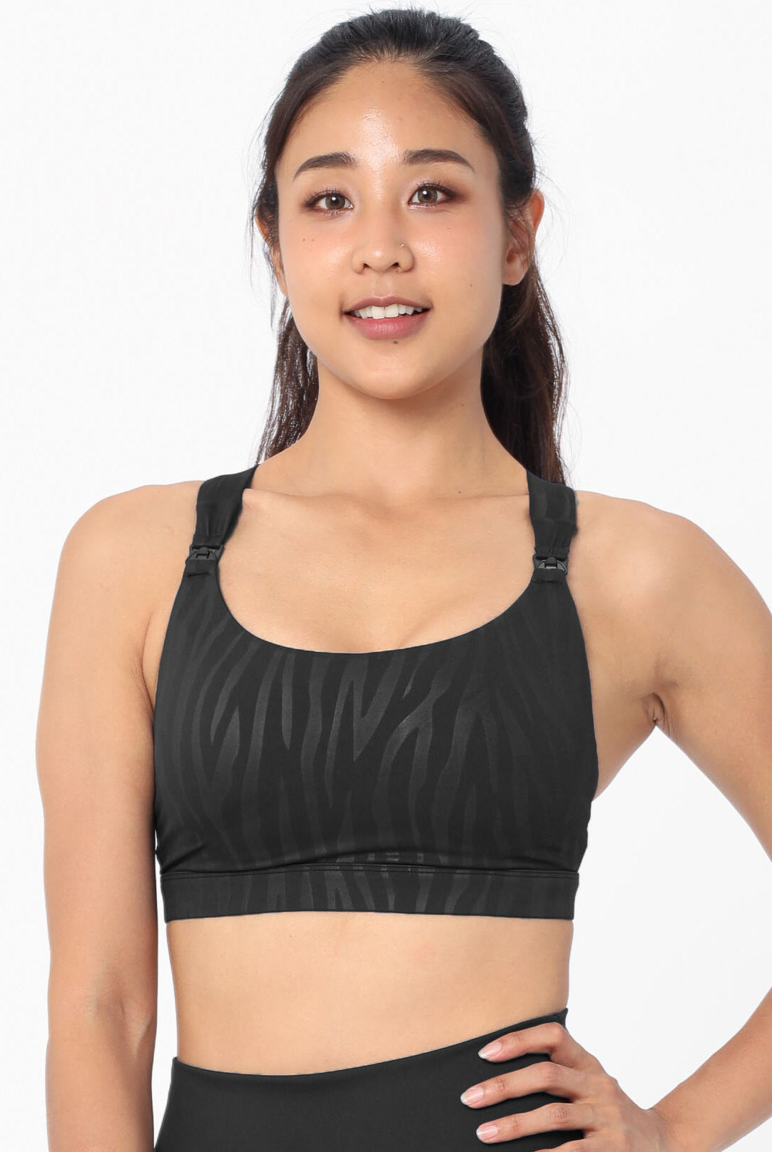 Venice 2 High Impact Nursing and pumping Sports Bra, clip down nursing bra, large cups, adjustable, tiger, Sweat and Milk