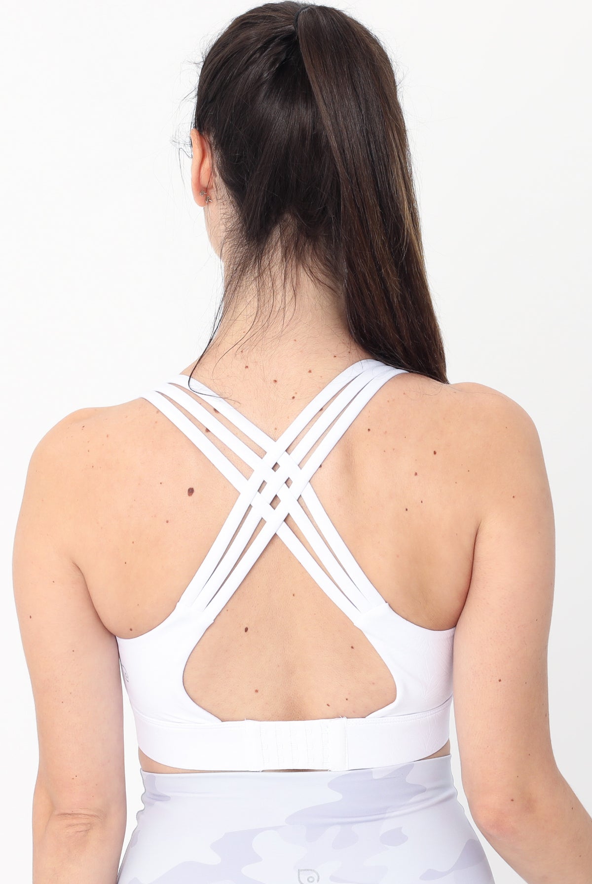 Chloe 4 Running Nursing and Pumping Sports Bra, black, strappy back, supportive, stylish, mid high impact, high coverage, supportive, large chest, white floral, sweat and milk