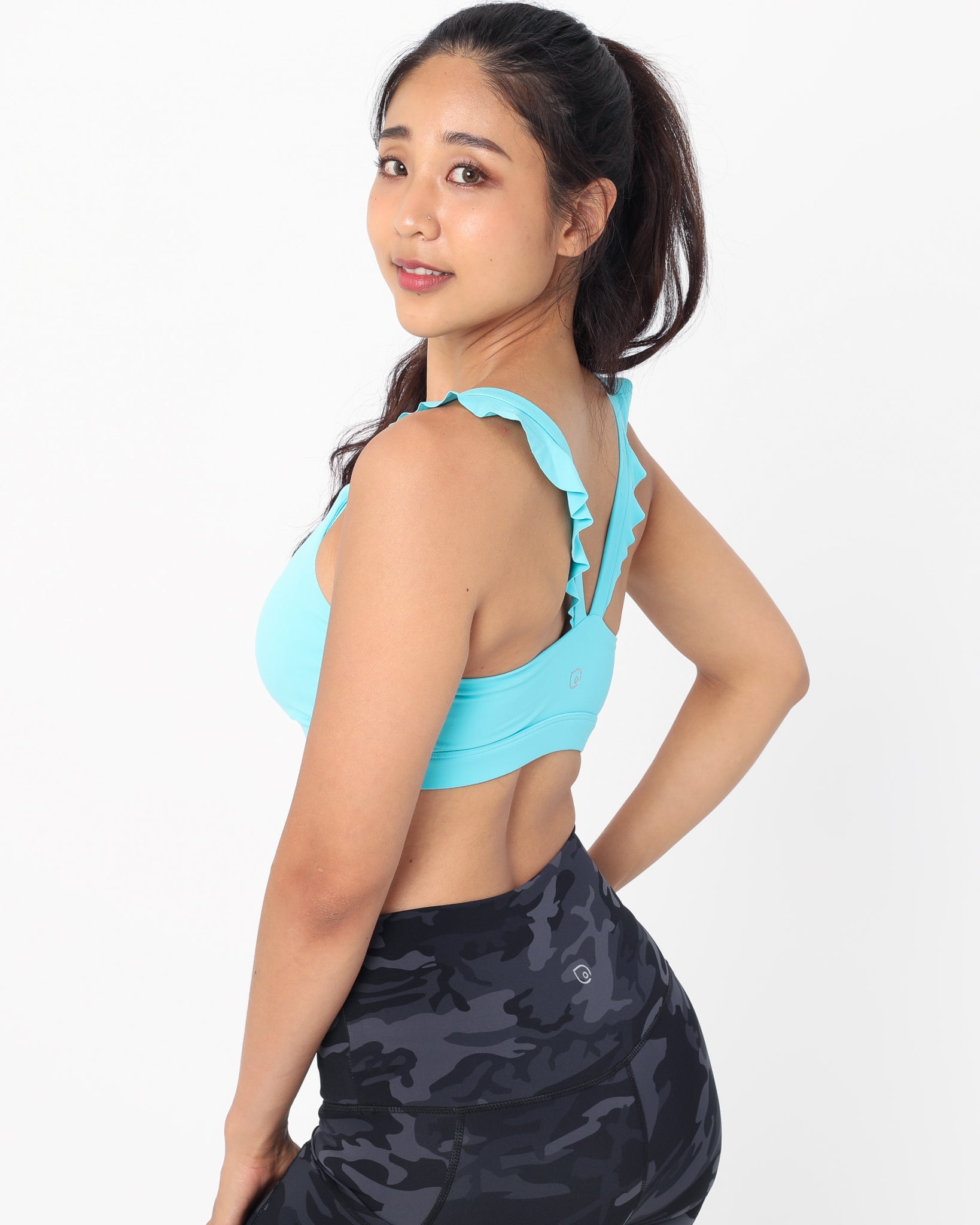 Madison Ruffle Nursing Sports Bra, Medium support, running, largest breast, aqua