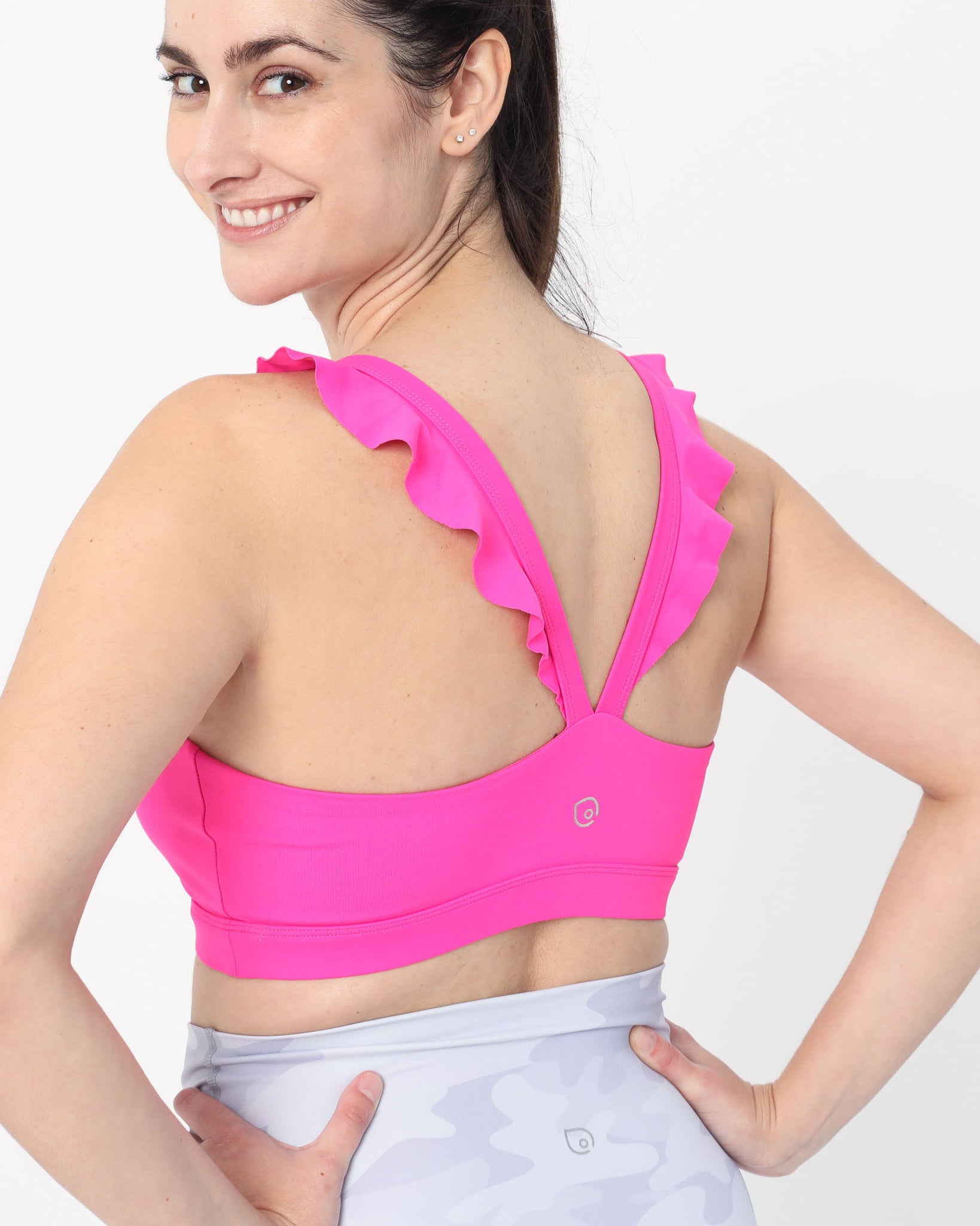 Madison Ruffle Nursing Sports Bra, Medium support, running, largest breast, hot pink
