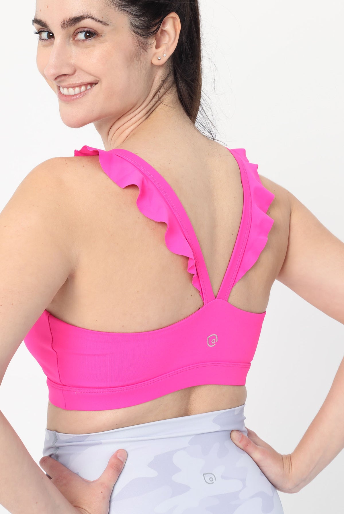 Madison Ruffle Nursing Sports Bra, Medium support, running, largest breast, hot pink