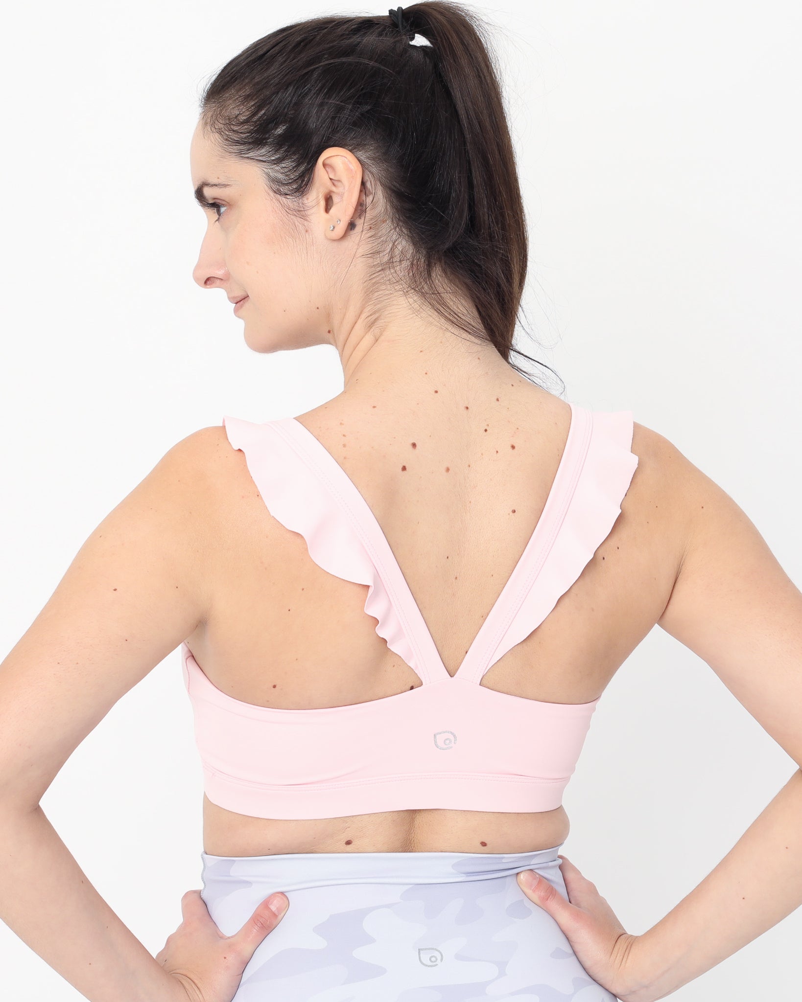 Madison Ruffle Nursing Sports Bra, Medium support, running, largest breast, blush pink