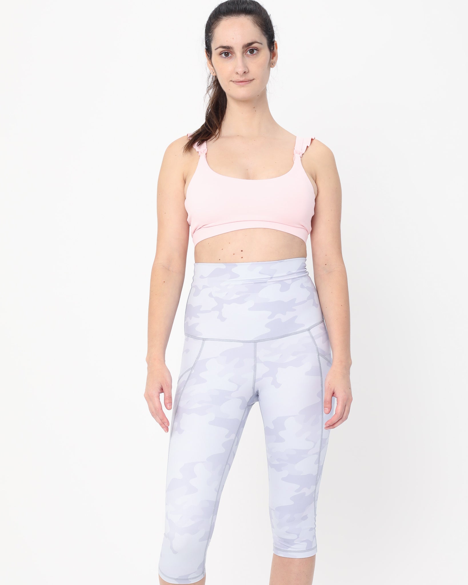 Madison Ruffle Nursing Sports Bra, Medium support, running, largest breast, blush pink