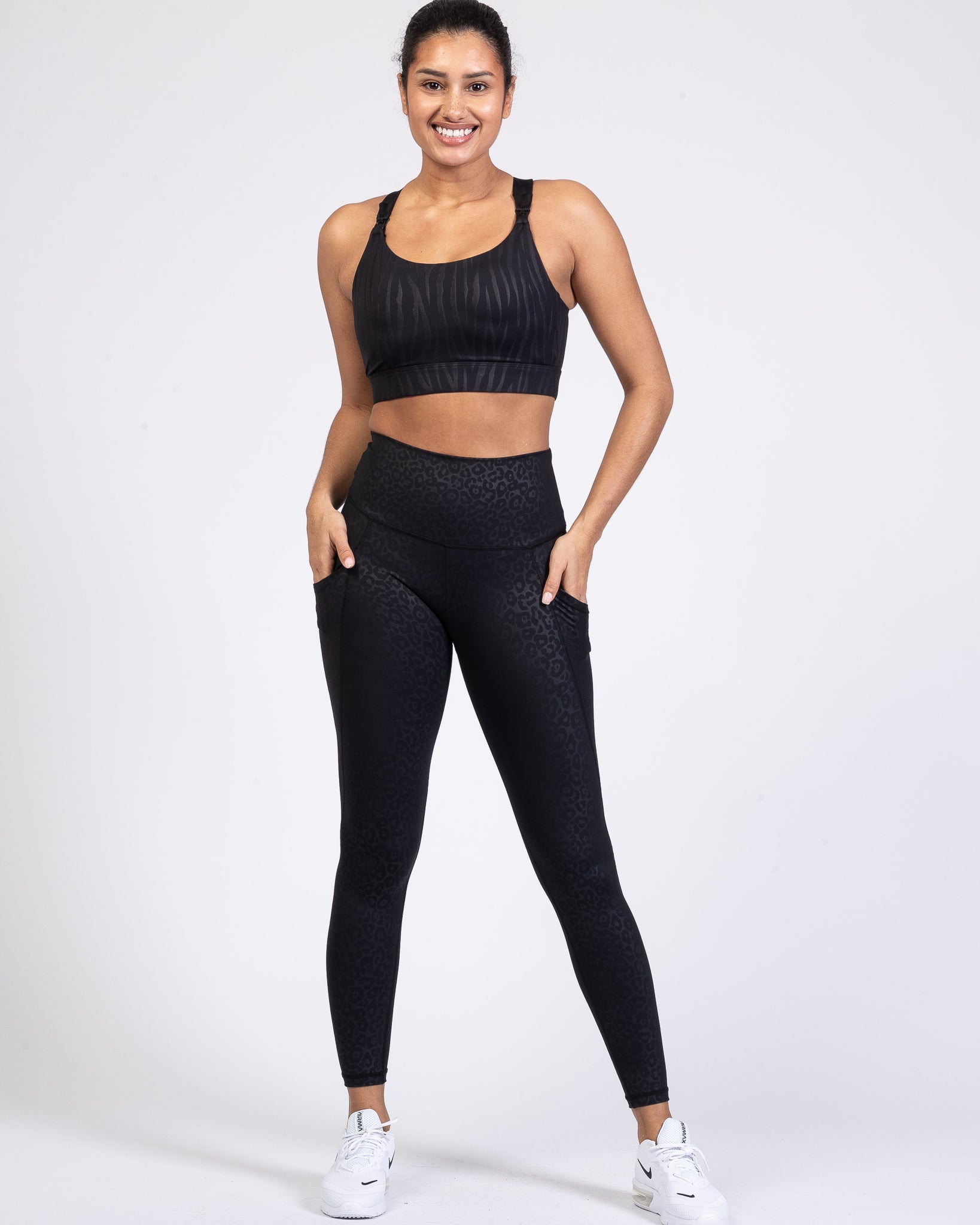 Venice 3 High Impact Nursing sports bra for big chest, Black Tiger, Sweat and Milk