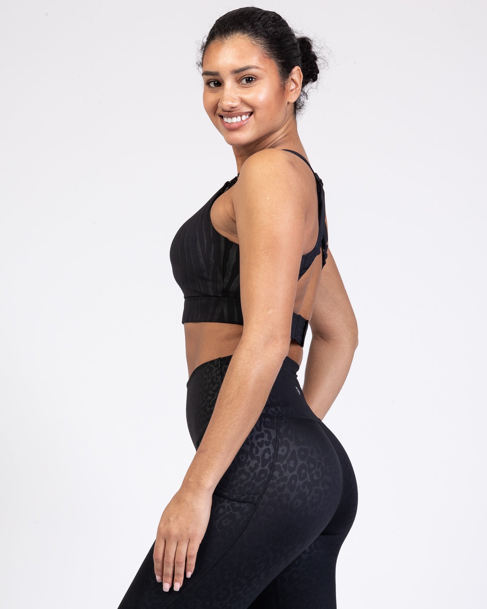 Venice 3 High Impact Nursing sports bra for big chest, Black Tiger, Sweat and Milk