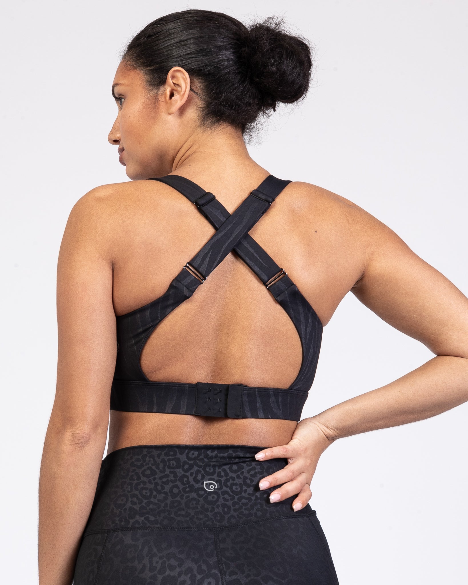 Venice 3 High Impact Nursing sports bra for big chest, Black Tiger, Sweat and Milk
