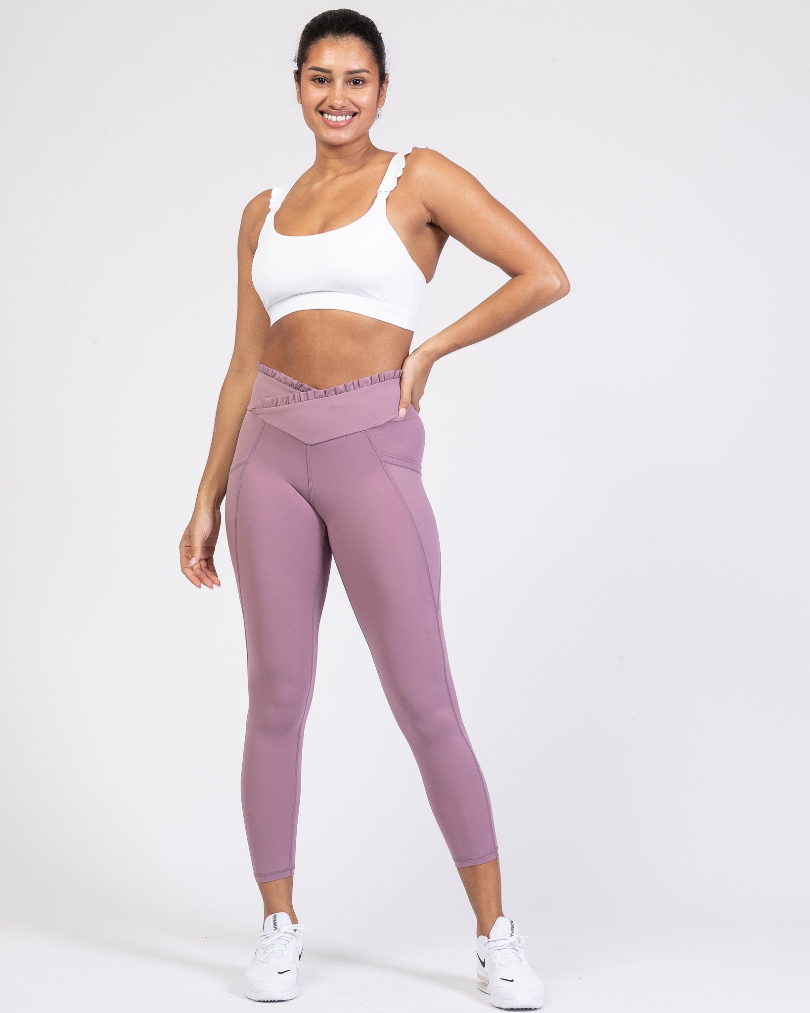 Madison Ruffle Nursing Sports Bra, Medium support, running, largest breast, white