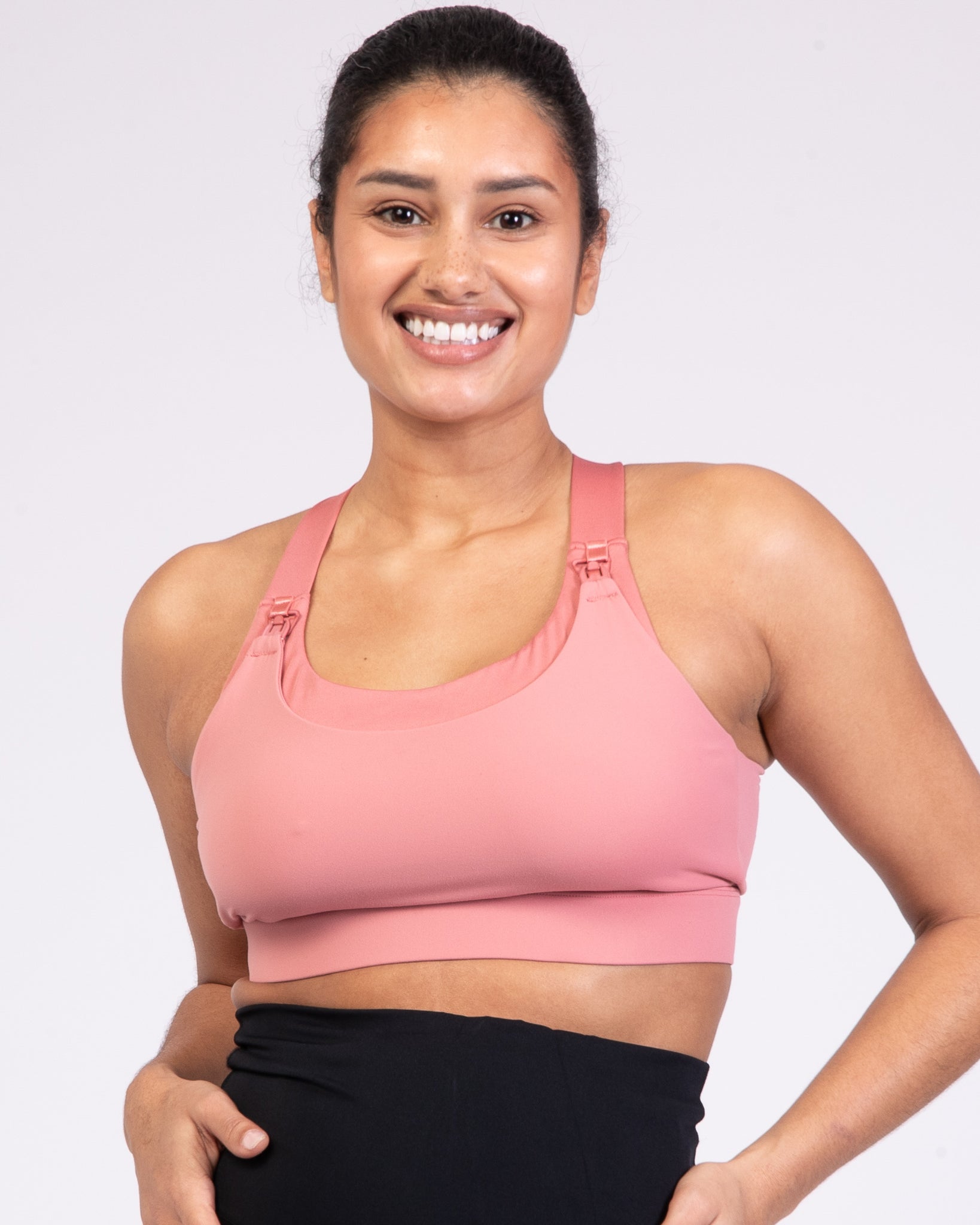 Venice High Impact Nursing Sports Bra, clip down nursing bra, large cups, adjustable, peach, Sweat and Milk