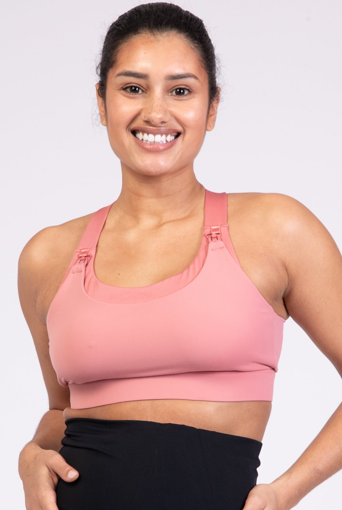 Venice High Impact Nursing Sports Bra, clip down nursing bra, large cups, adjustable, peach, Sweat and Milk