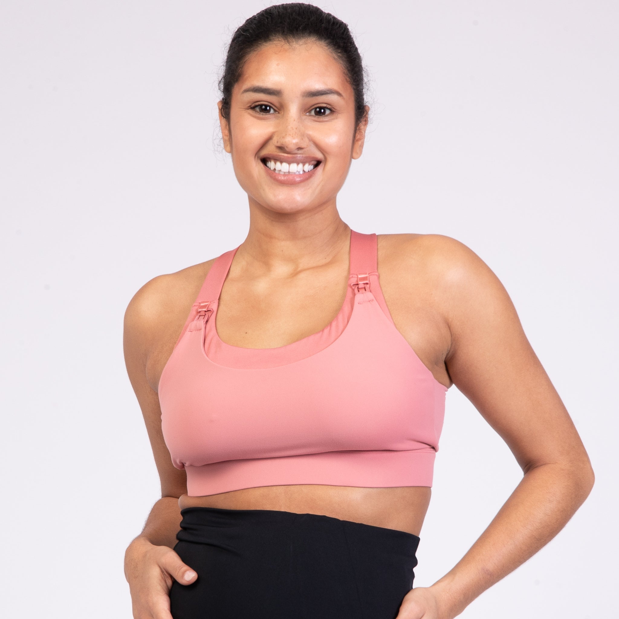 Venice High Impact Nursing Sports Bra, clip down nursing bra, large cups, adjustable, peach, Sweat and Milk