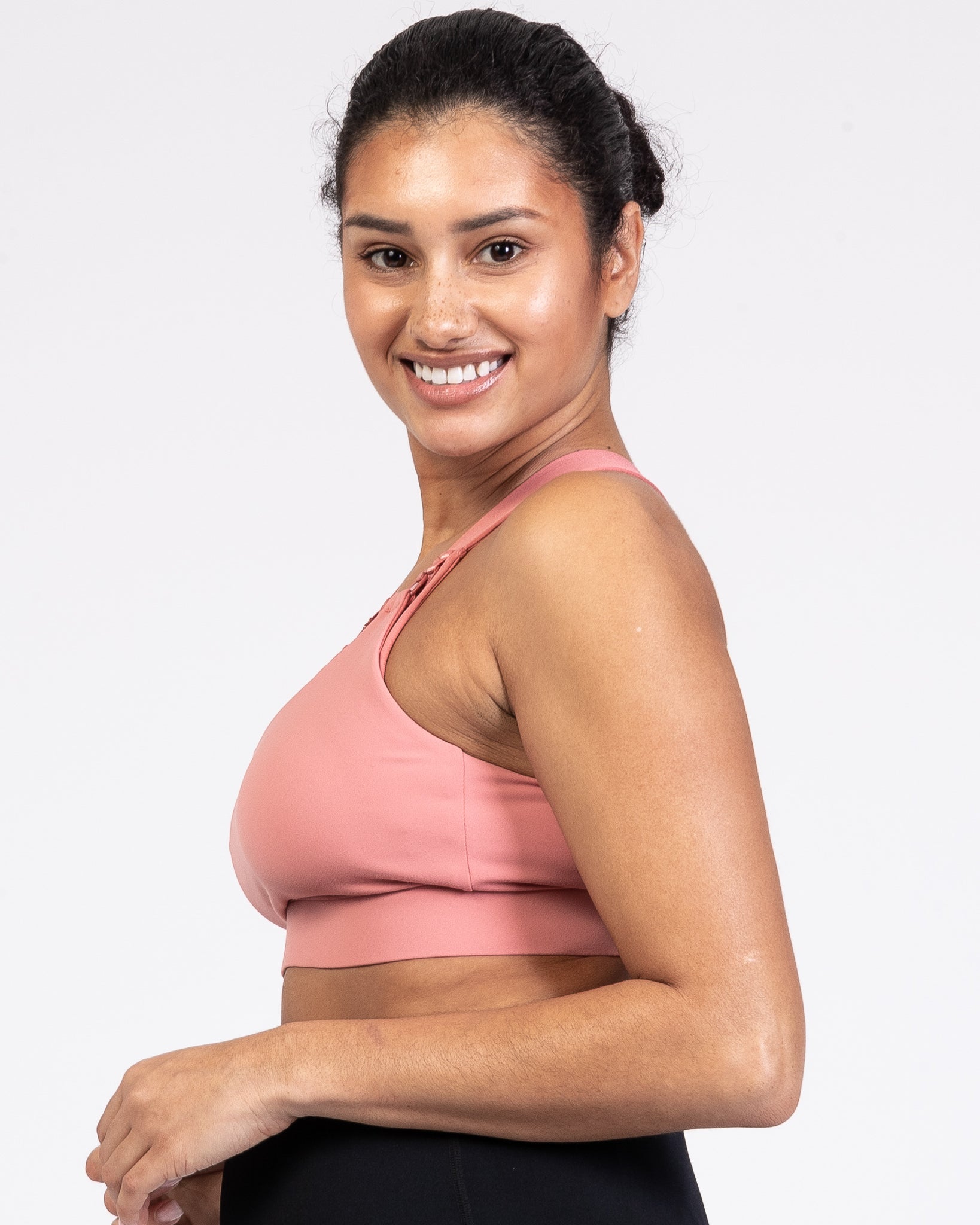 Venice High Impact Nursing Sports Bra, clip down nursing bra, large cups, adjustable, peach, Sweat and Milk