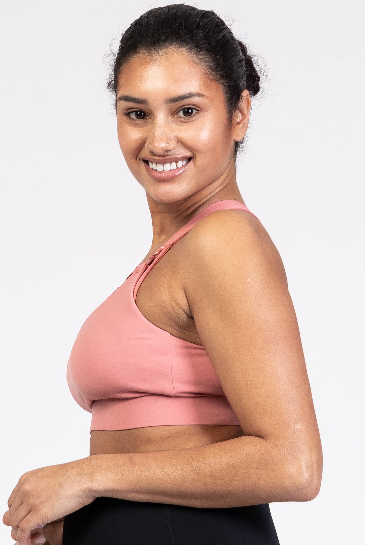 Venice High Impact Nursing Sports Bra, clip down nursing bra, large cups, adjustable, peach, Sweat and Milk
