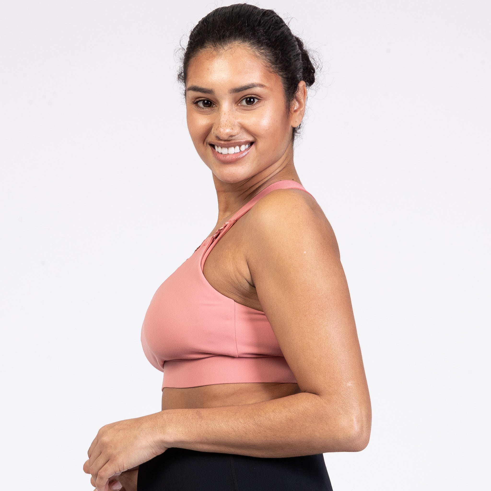 Venice High Impact Nursing Sports Bra, clip down nursing bra, large cups, adjustable, peach, Sweat and Milk