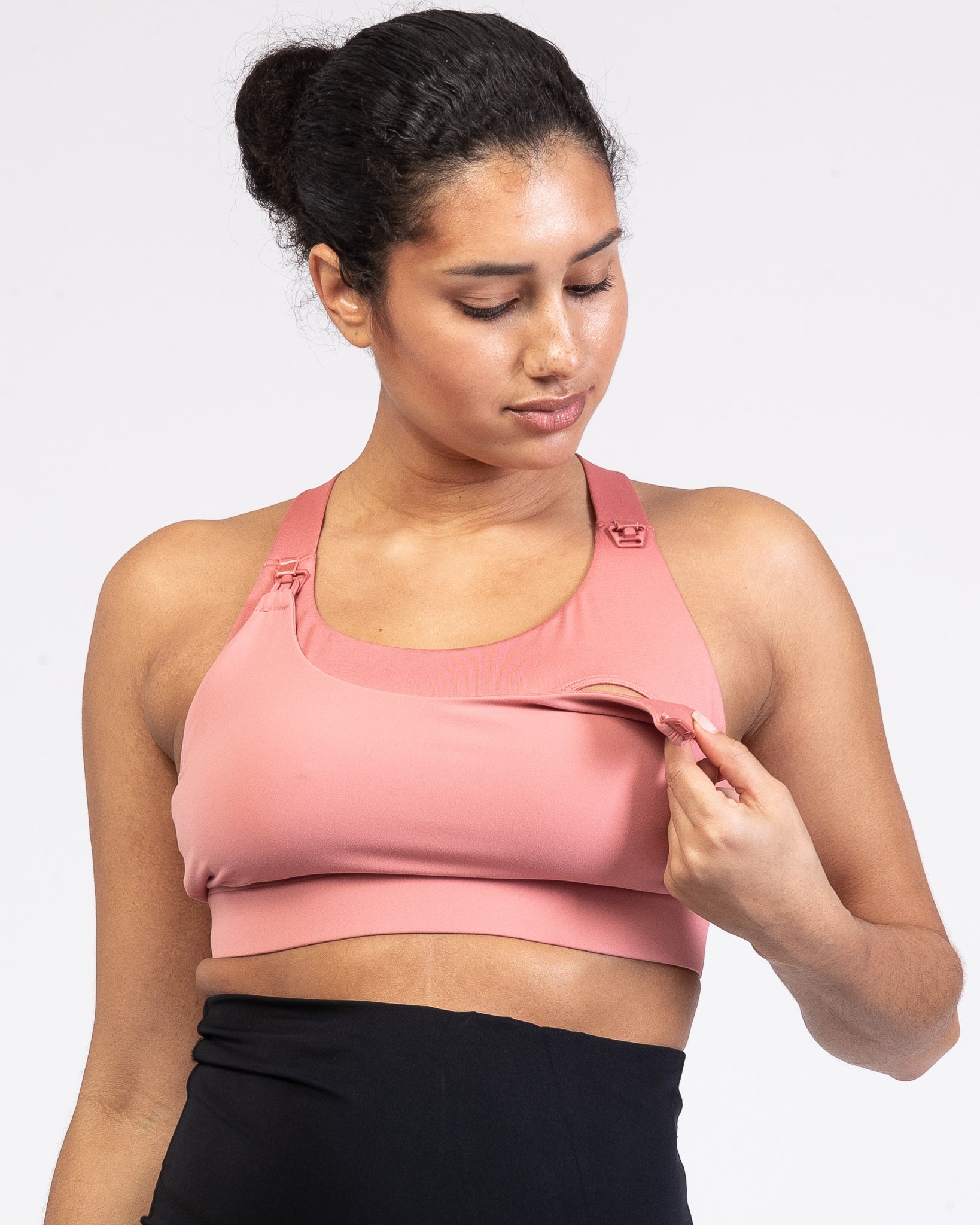 Venice High Impact Nursing Sports Bra, clip down nursing bra, large cups, adjustable, peach, Sweat and Milk