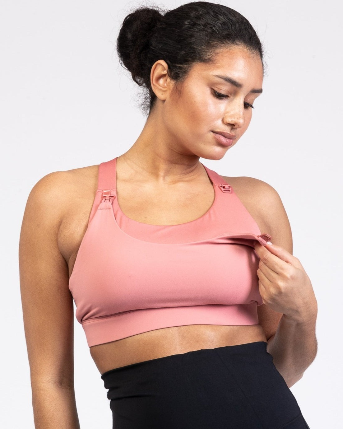 Venice High Impact Nursing Sports Bra, clip down nursing bra, large cups, adjustable, peach, Sweat and Milk