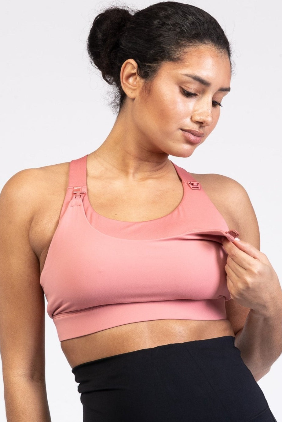 Venice High Impact Nursing Sports Bra, clip down nursing bra, large cups, adjustable, peach, Sweat and Milk