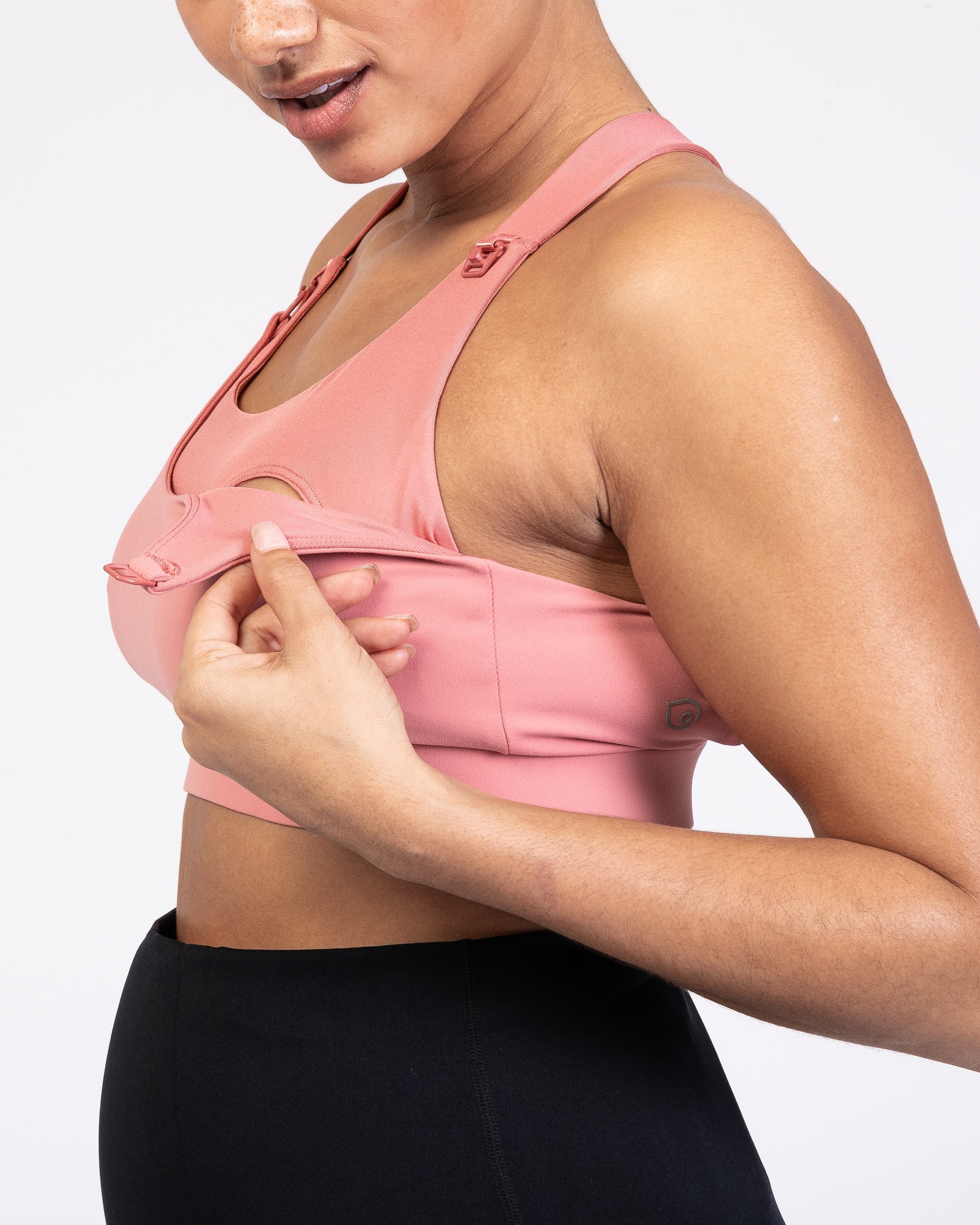 Venice High Impact Nursing Sports Bra, clip down nursing bra, large cups, adjustable, peach, Sweat and Milk