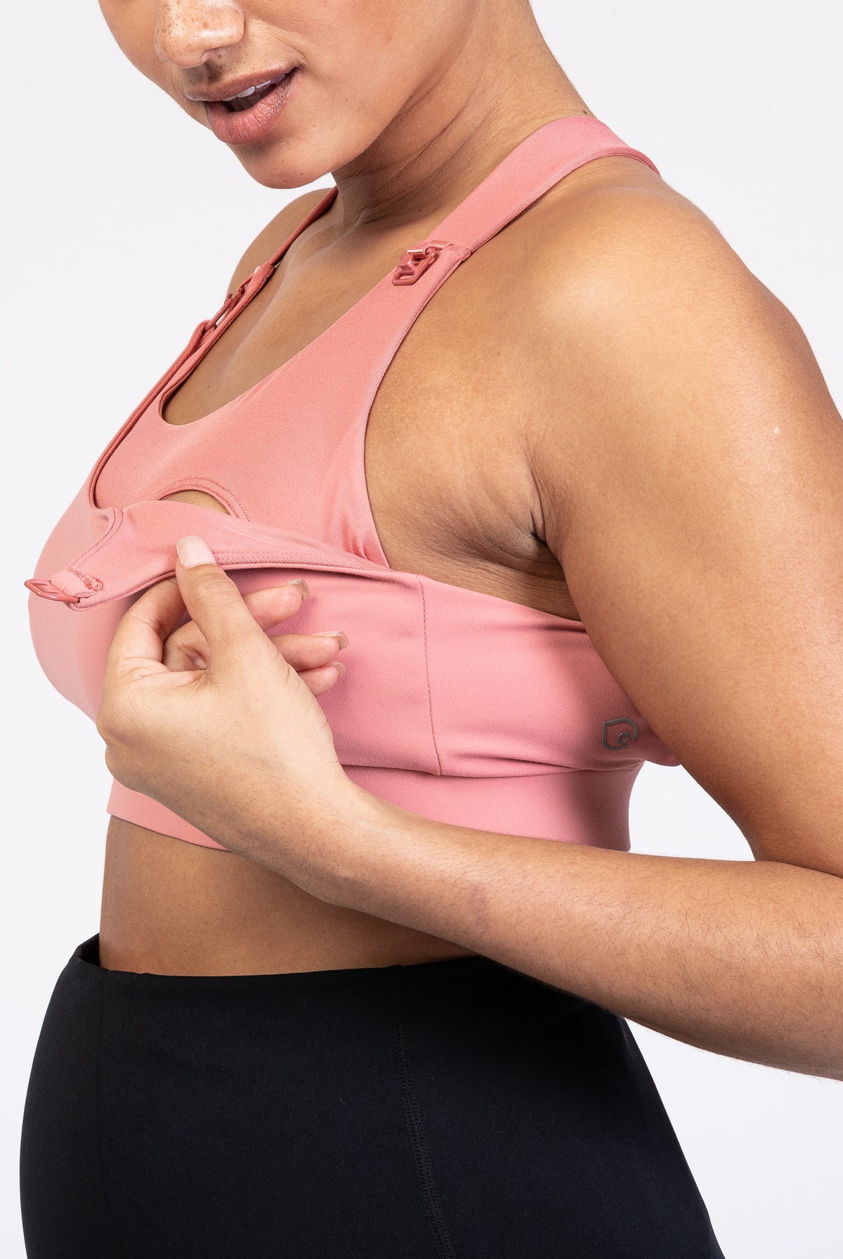 Venice High Impact Nursing Sports Bra, clip down nursing bra, large cups, adjustable, peach, Sweat and Milk