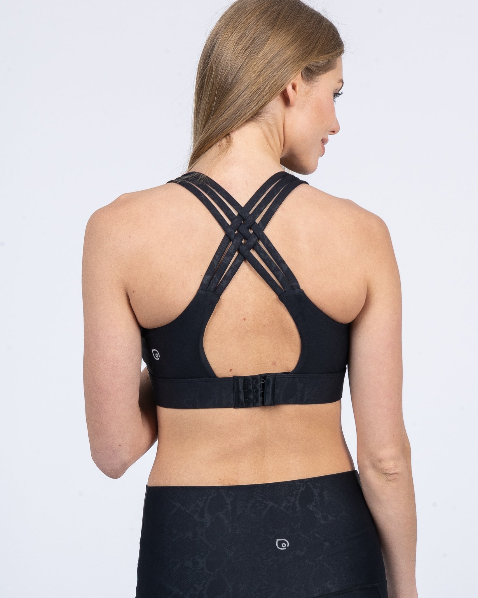 Chloe 4 Running Nursing and Pumping Sports Bra, black, strappy back, supportive, stylish, mid high impact, high coverage, supportive, large chest, black, sweat and milk