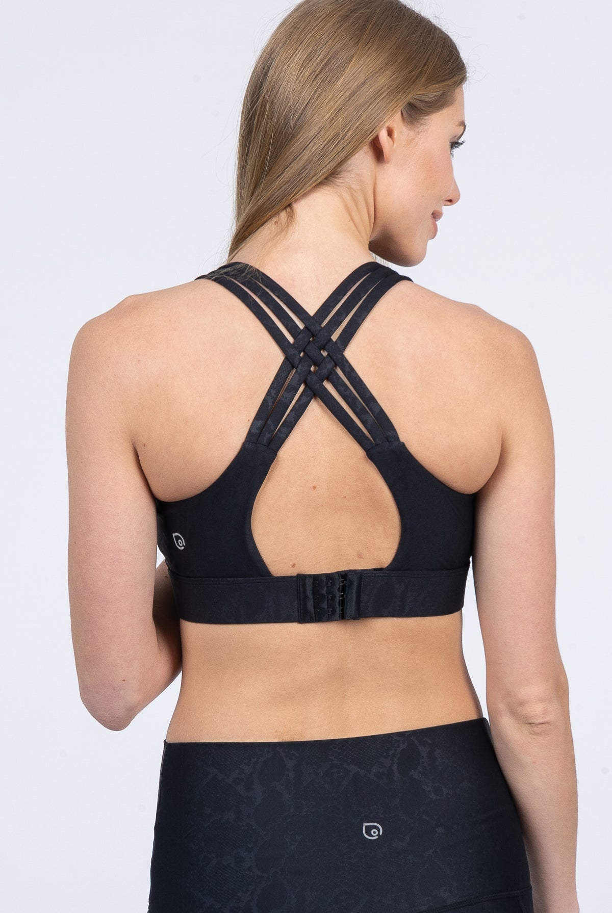 Chloe 4 Running Nursing and Pumping Sports Bra, black, strappy back, supportive, stylish, mid high impact, high coverage, supportive, large chest, black, sweat and milk