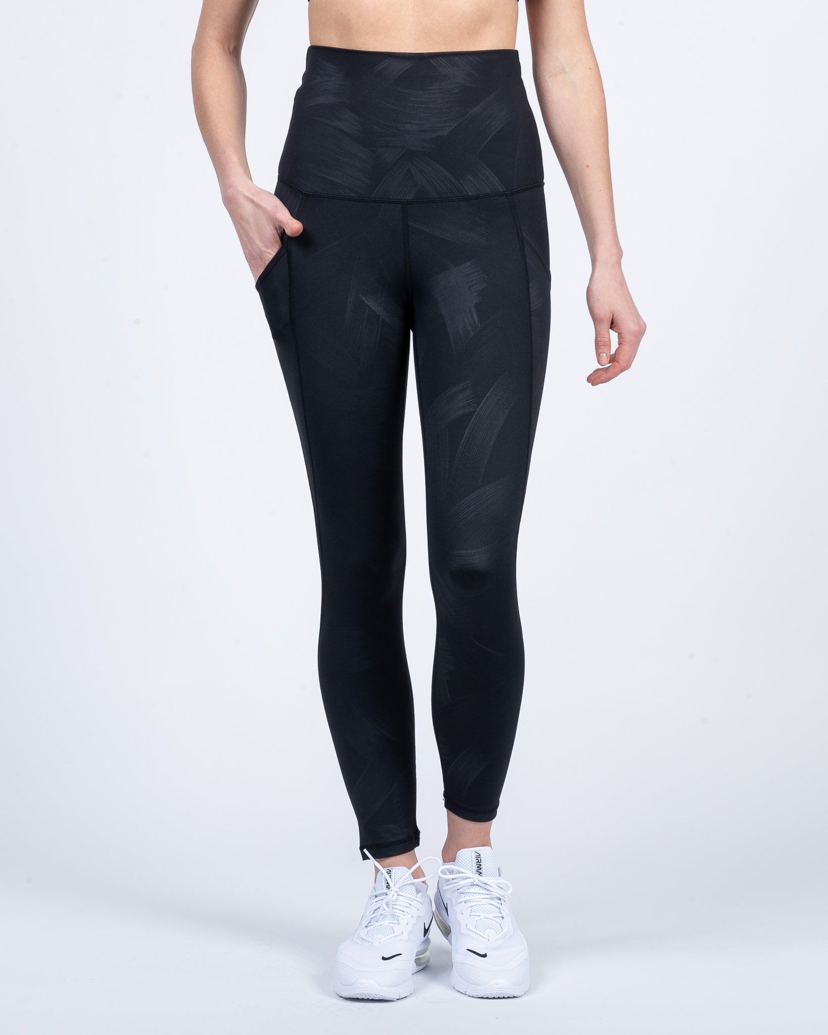 Postpartum high waisted legging, tummy control, brush stroke, sweat and milk