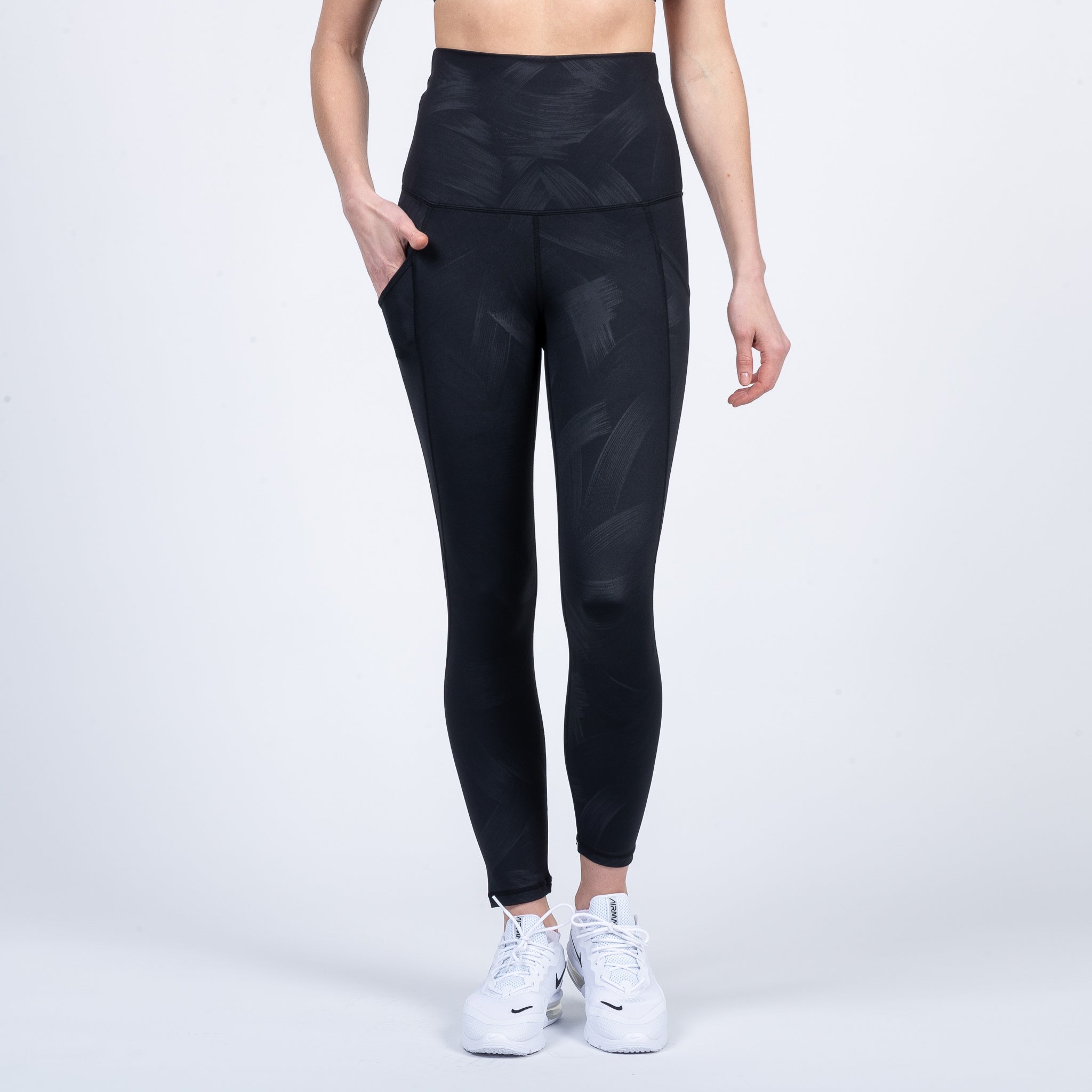 Postpartum high waisted legging, tummy control, brush stroke, sweat and milk