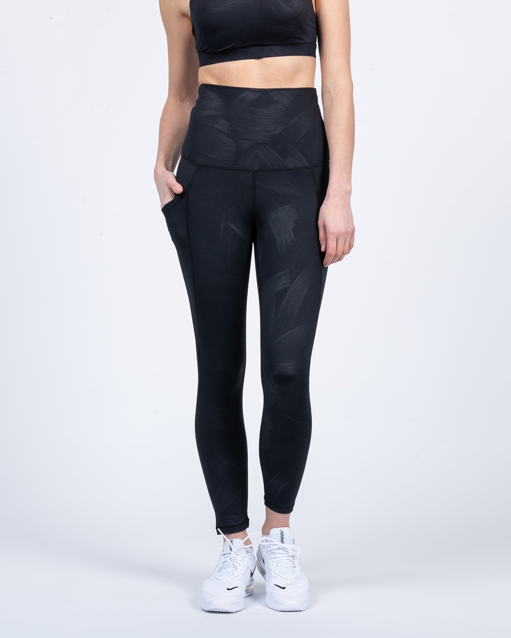 Postpartum high waisted legging, tummy control, brush stroke, sweat and milk