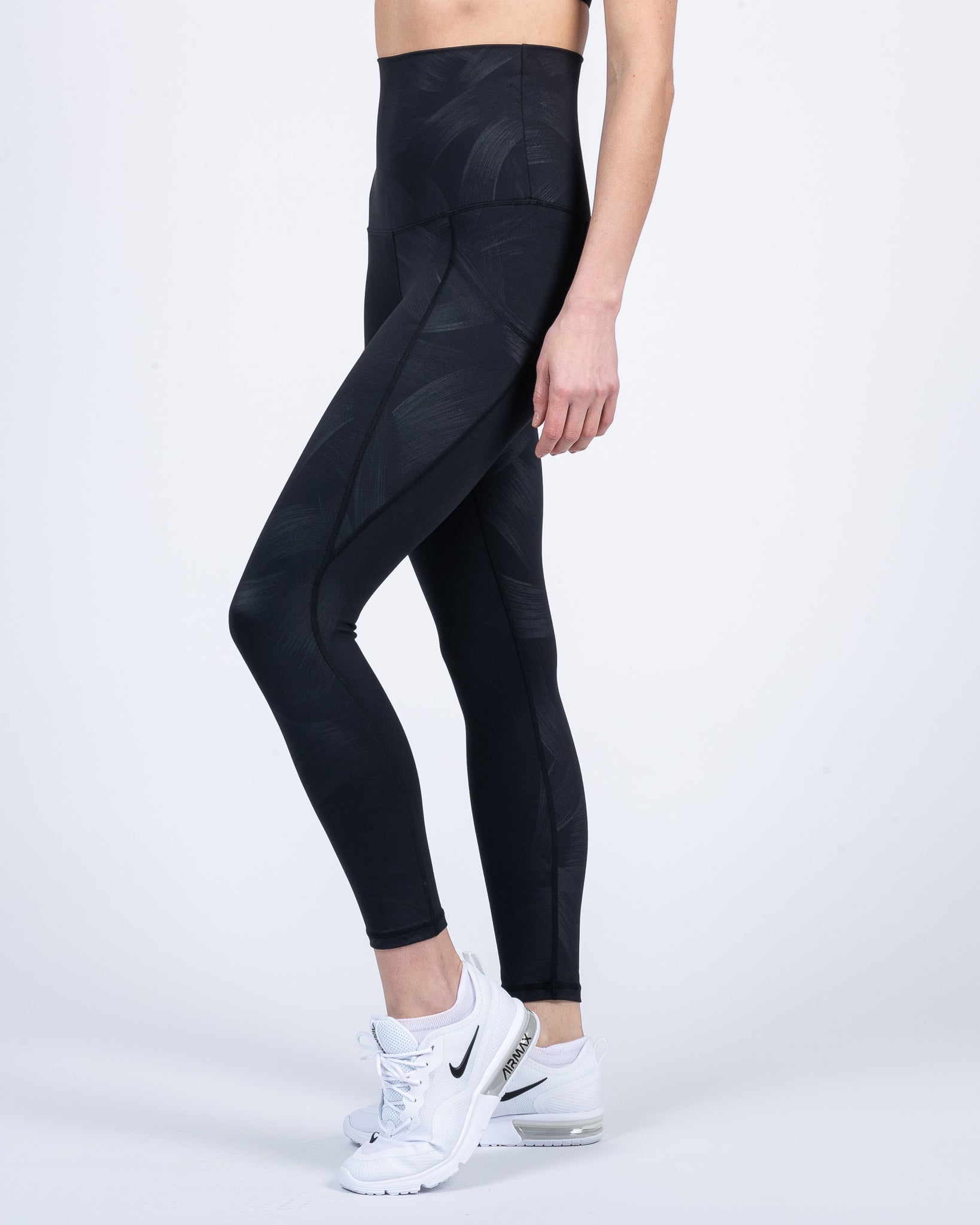Postpartum high waisted legging, tummy control, brush stroke, sweat and milk