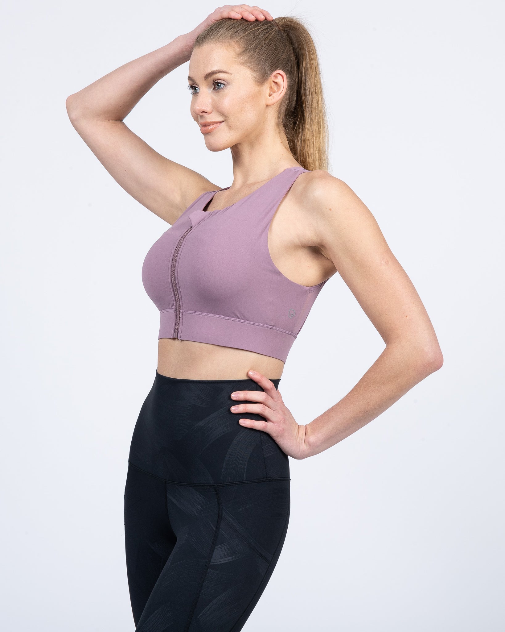 Capucine 2 nursing and hands free pumping nursing sports bra, high impact, high coverage, Lavender smoke - Sweat and Milk