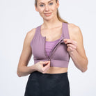Capucine 2 nursing and hands free pumping nursing sports bra, high impact, high coverage, Lavender smoke - Sweat and Milk