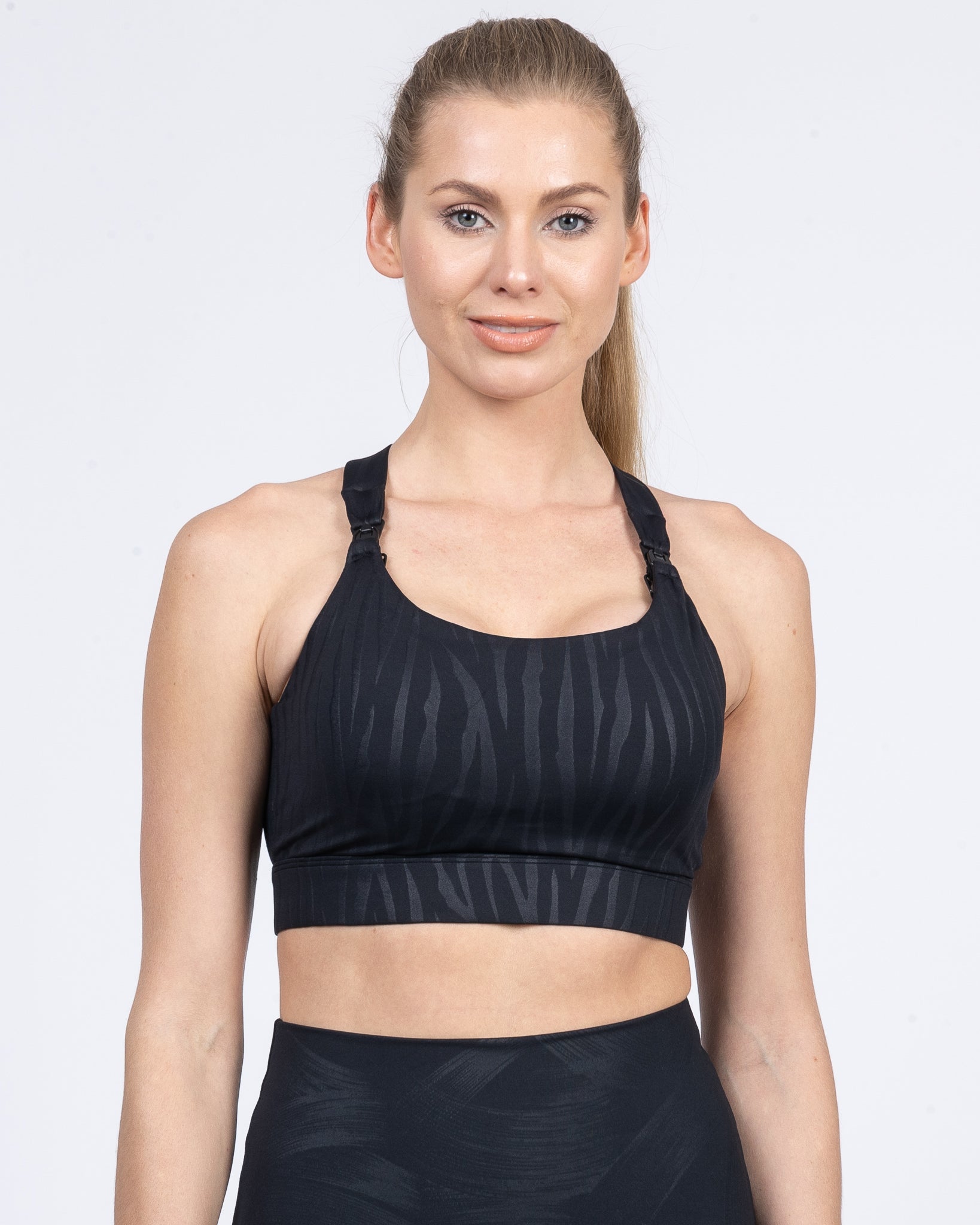 Venice 3 High Impact Nursing sports bra for big chest, DDD cup, Black Tiger, Sweat and Milk