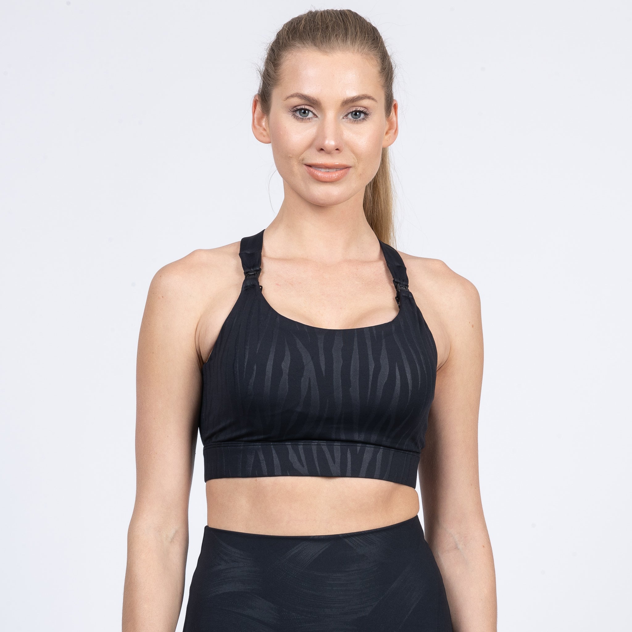 Venice 3 High Impact Nursing sports bra for big chest, DDD cup, Black Tiger, Sweat and Milk