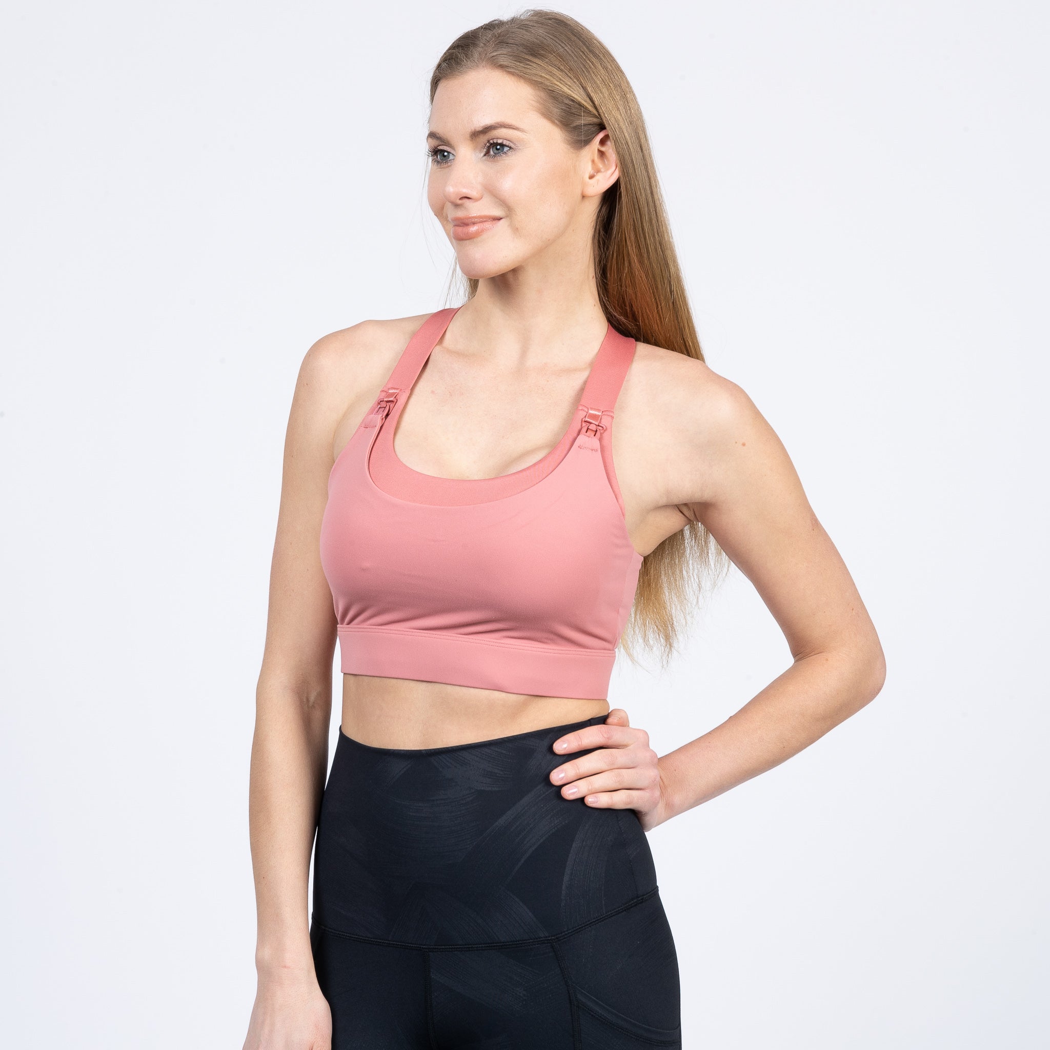 Venice High Impact Nursing Sports Bra, clip down nursing bra, large cups, adjustable, peach, Sweat and Milk