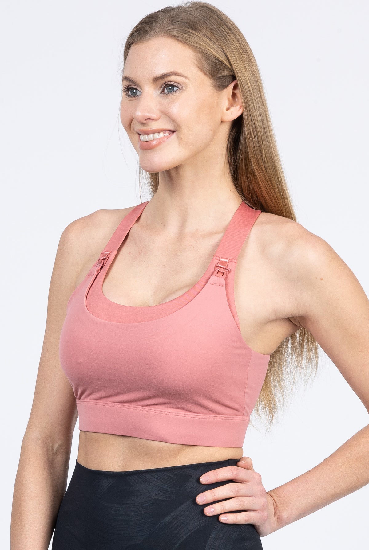 Venice High Impact Nursing Sports Bra, clip down nursing bra, large cups, adjustable, peach, Sweat and Milk