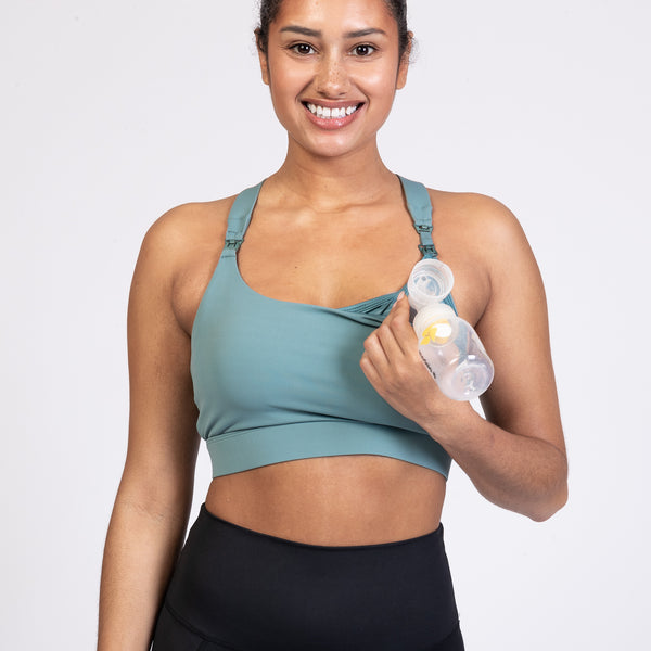 Venice 3 Ultimate Support Full Coverage Nursing & Pumping Sports Bra (Dark Cactus) in Seagrass