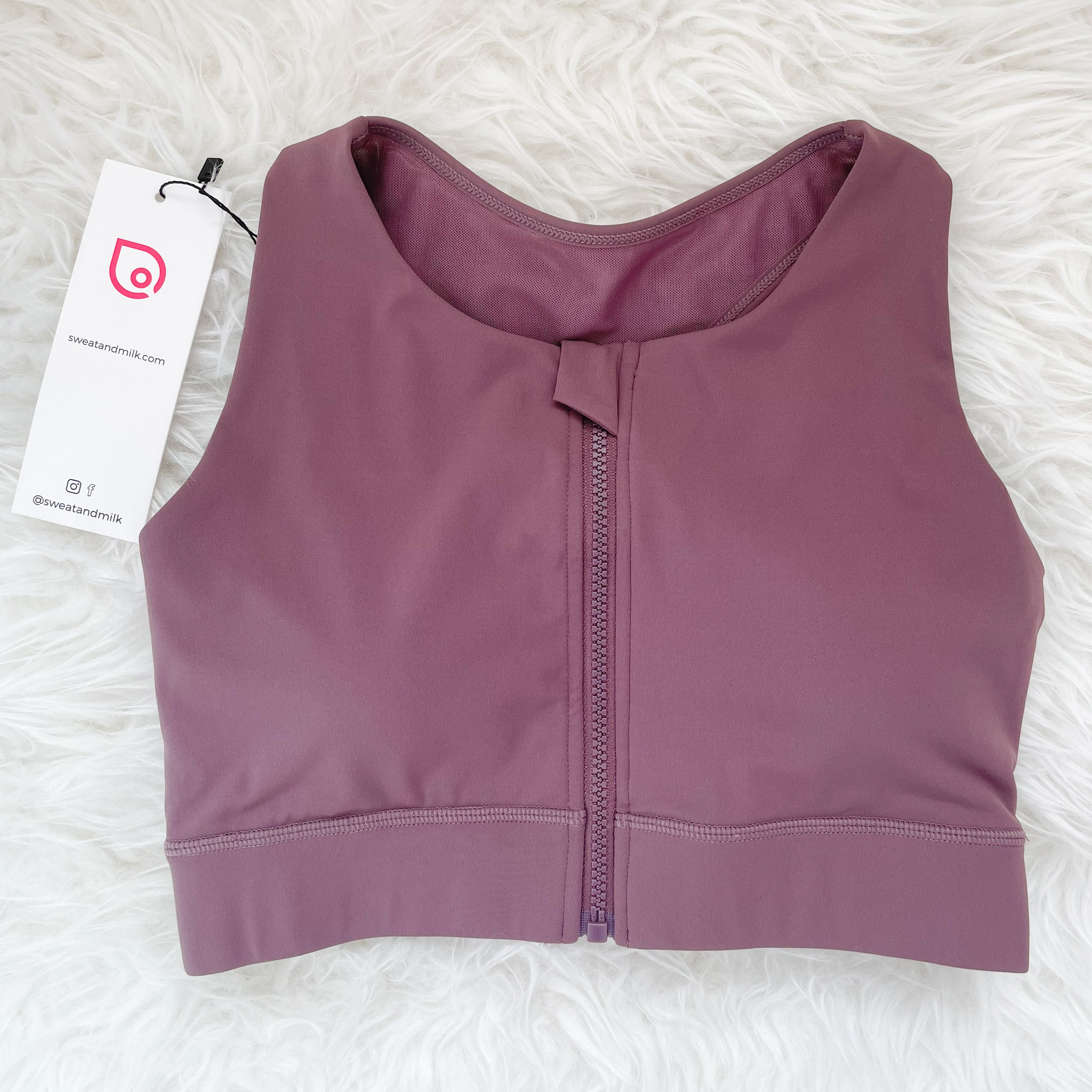 Capucine 2 nursing and hands free pumping nursing sports bra, high impact, high coverage, Smoky Plum - Sweat and Milk