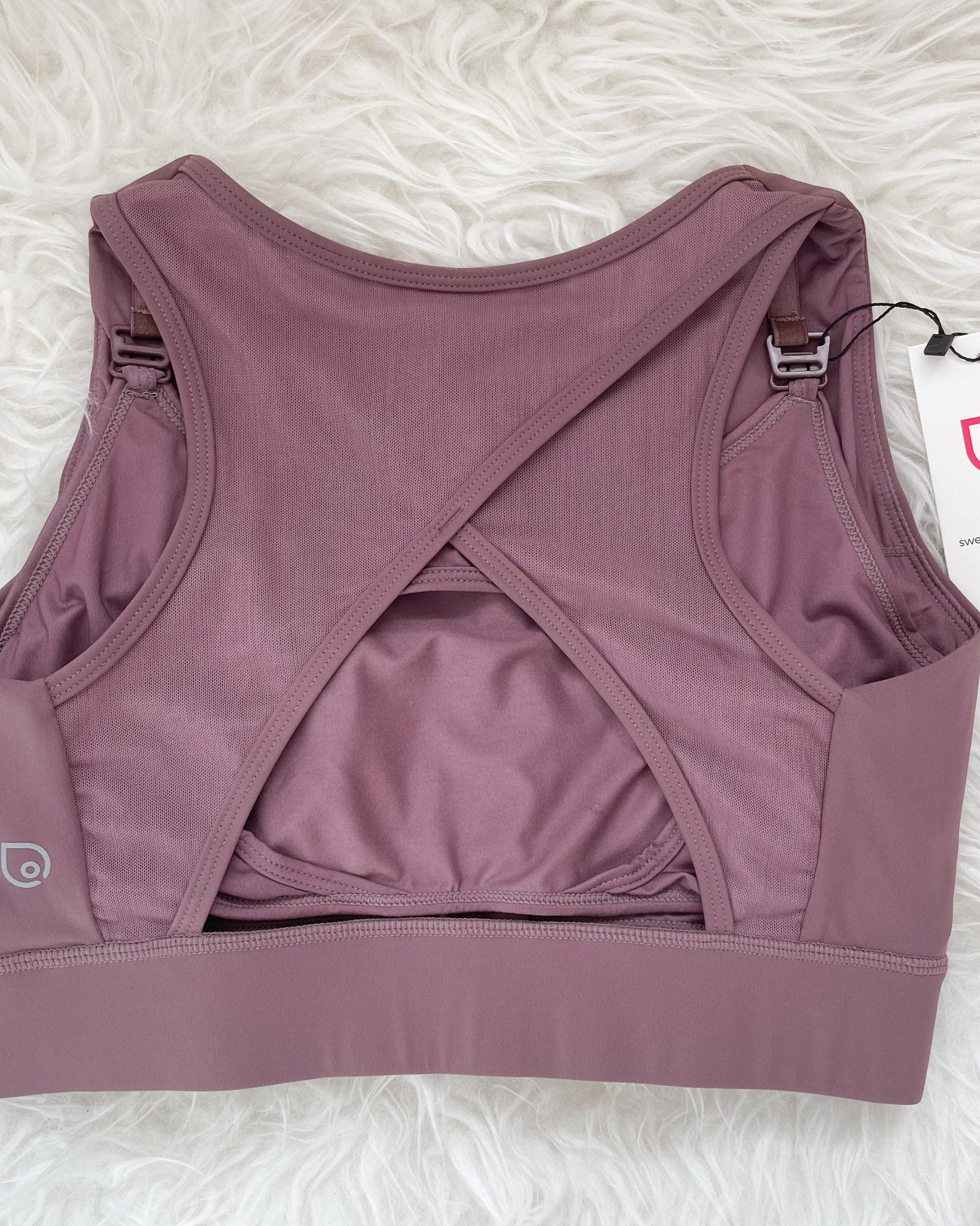 Capucine 2 nursing and hands free pumping nursing sports bra, high impact, high coverage, Smoky Plum - Sweat and Milk