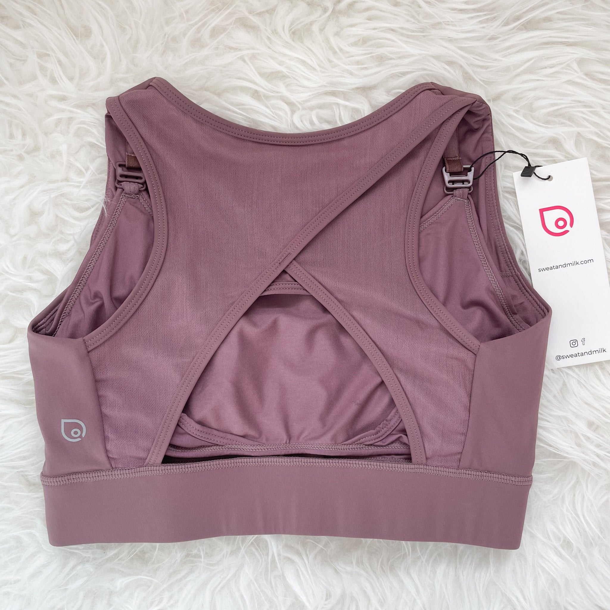 Capucine 2 nursing and hands free pumping nursing sports bra, high impact, high coverage, Smoky Plum - Sweat and Milk
