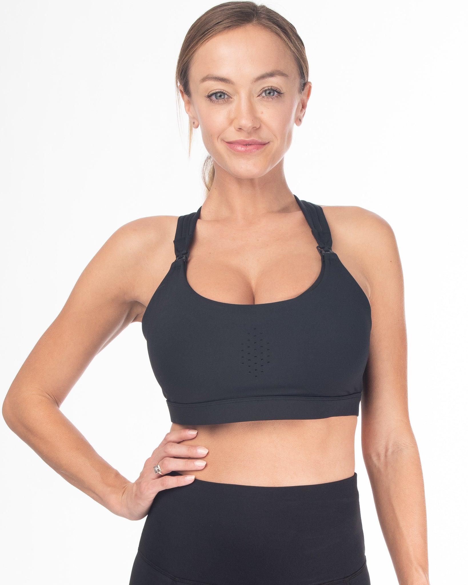Chloe 3 Running Nursing Sports Bra, black, strappy back, supportive, stylish, mid high impact, mid high coverage
