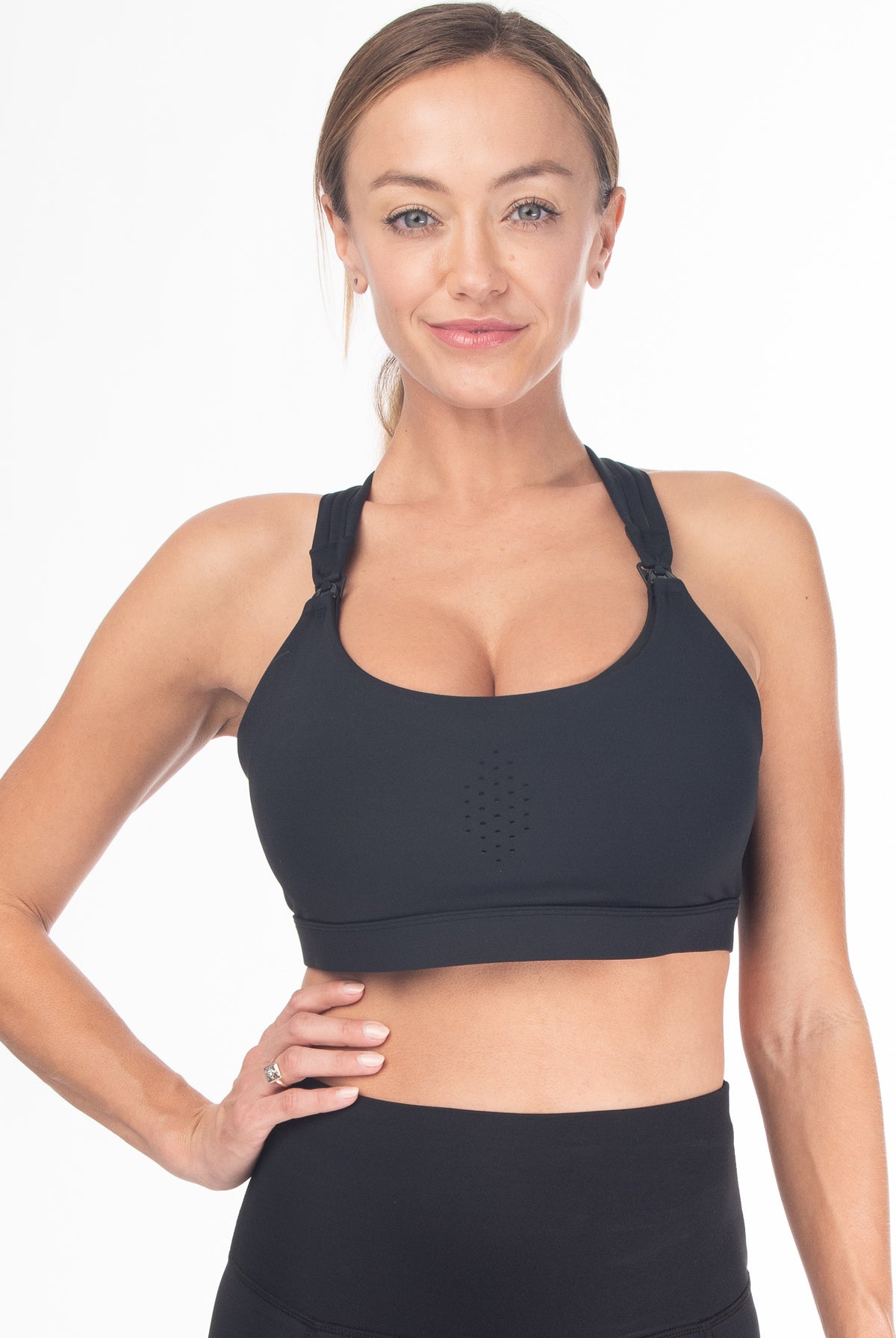 Chloe 3 Running Nursing Sports Bra, black, strappy back, supportive, stylish, mid high impact, mid high coverage