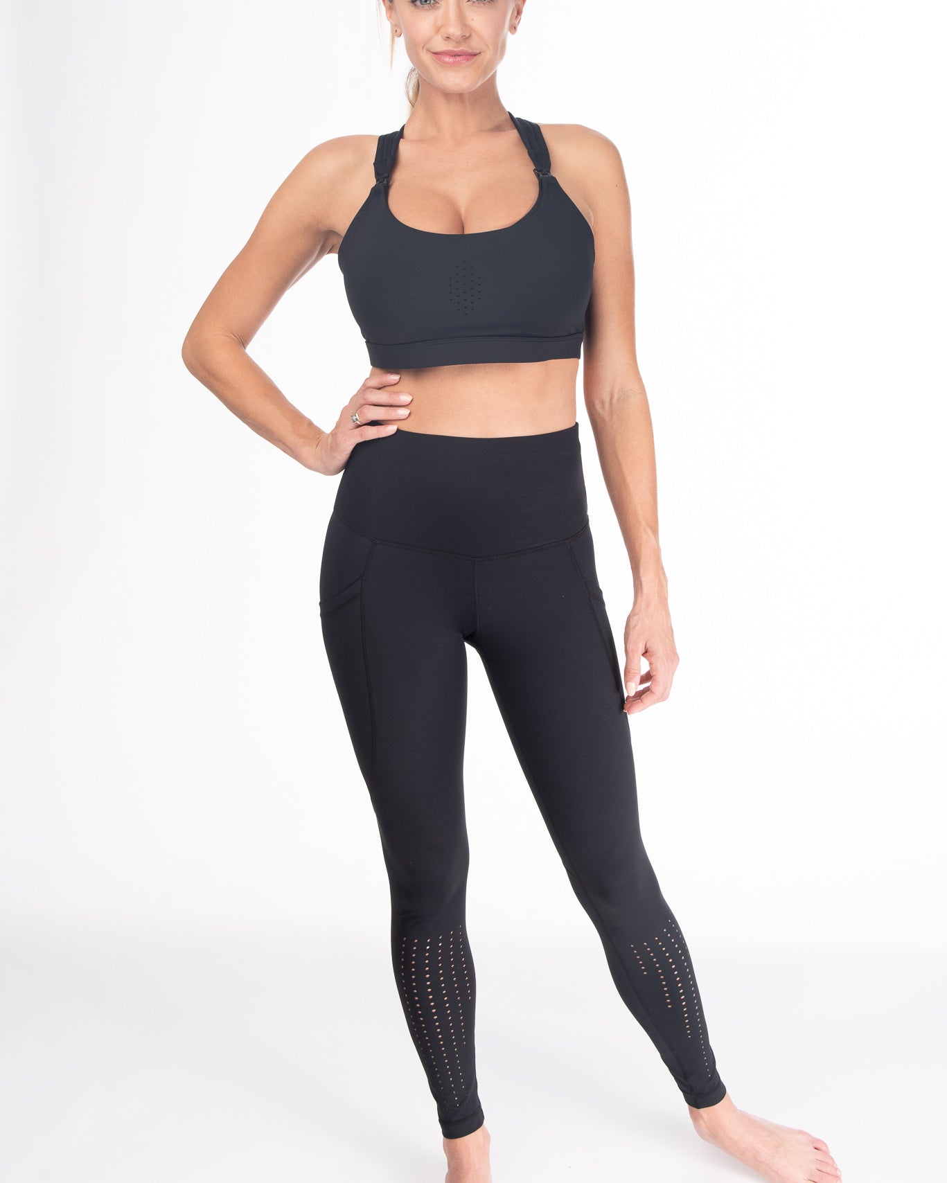 Chloe 3 Running Nursing Sports Bra, black, strappy back, supportive, stylish, mid high impact, mid high coverage