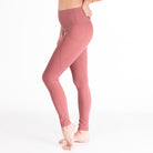 Postpartum Legging, mauve, pink, high waisted, tummy control, laser cut details on the front leg, pocket, full length, soft and stretchy
