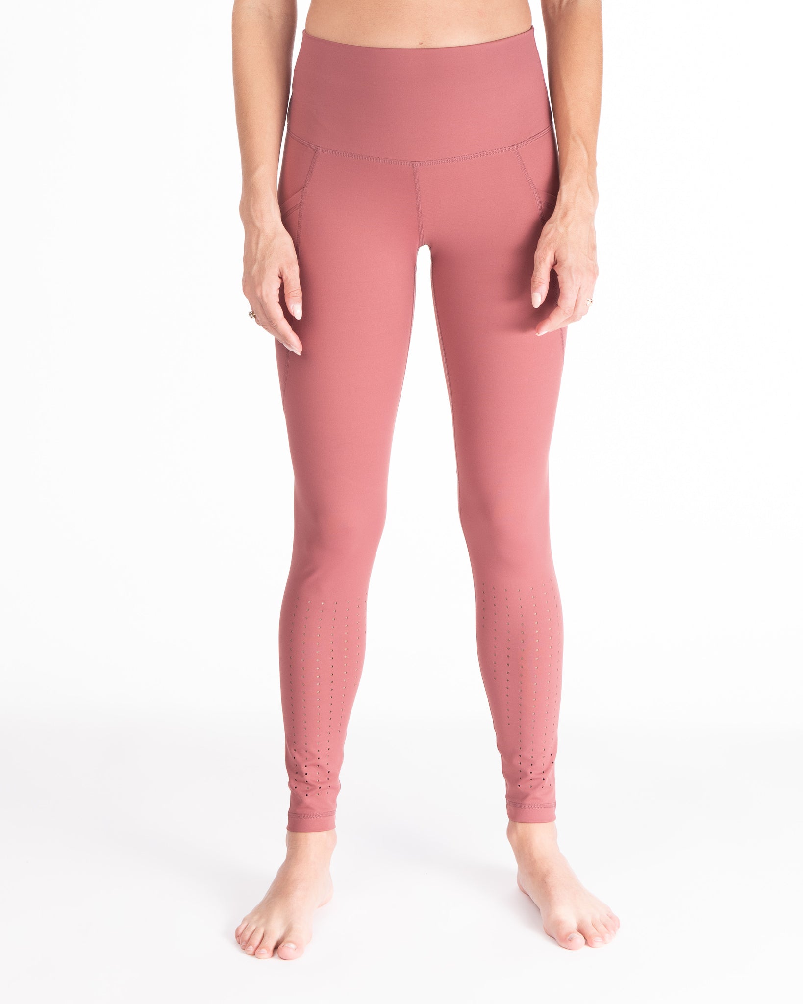 Postpartum Legging, mauve, pink, high waisted, tummy control, laser cut details on the front leg, pocket, full length, soft and stretchy