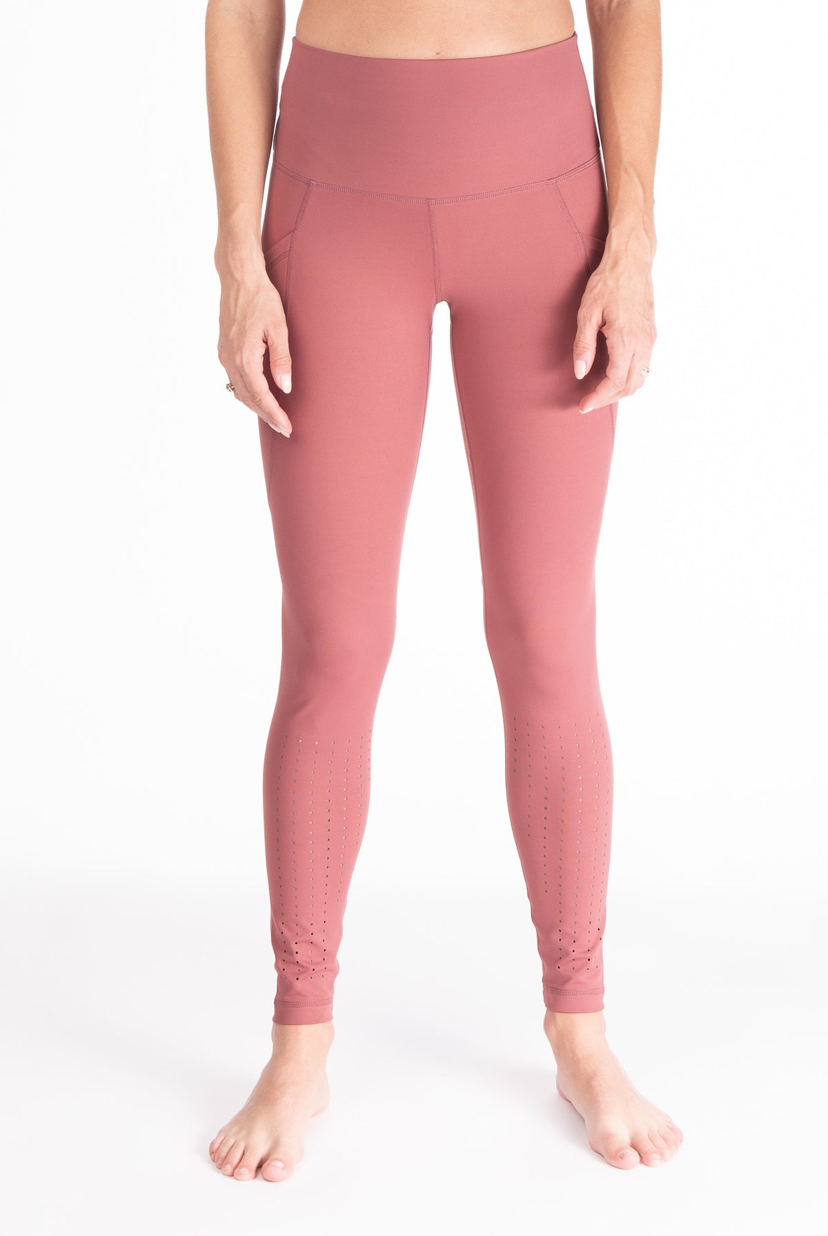 Postpartum Legging, mauve, pink, high waisted, tummy control, laser cut details on the front leg, pocket, full length, soft and stretchy