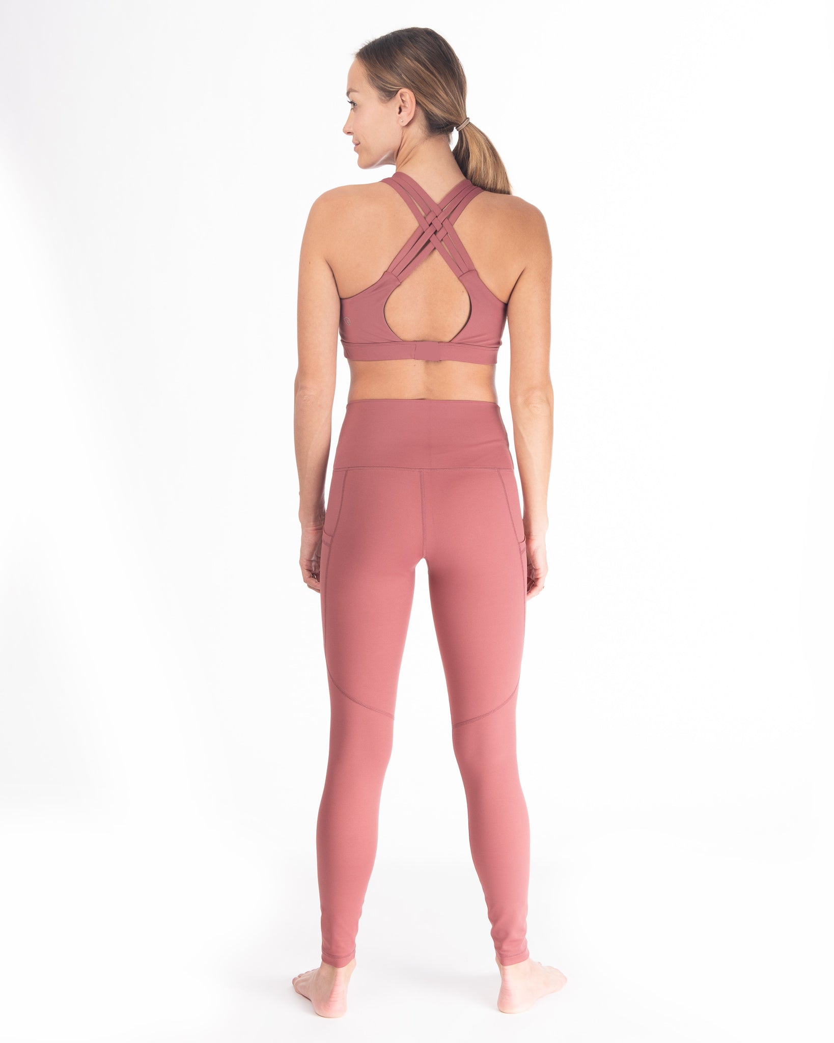 Postpartum Legging, mauve, pink, high waisted, tummy control, laser cut details on the front leg, pocket, full length, soft and stretchy