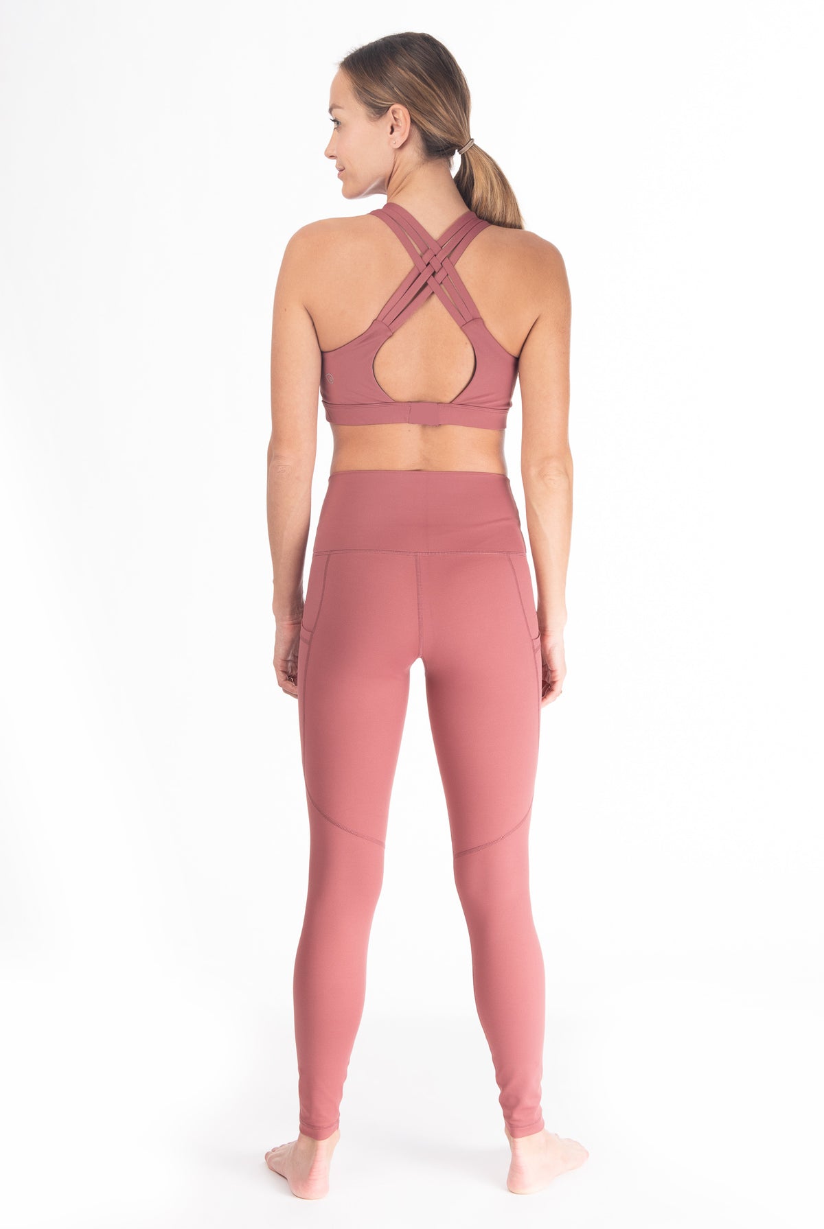 Postpartum Legging, mauve, pink, high waisted, tummy control, laser cut details on the front leg, pocket, full length, soft and stretchy